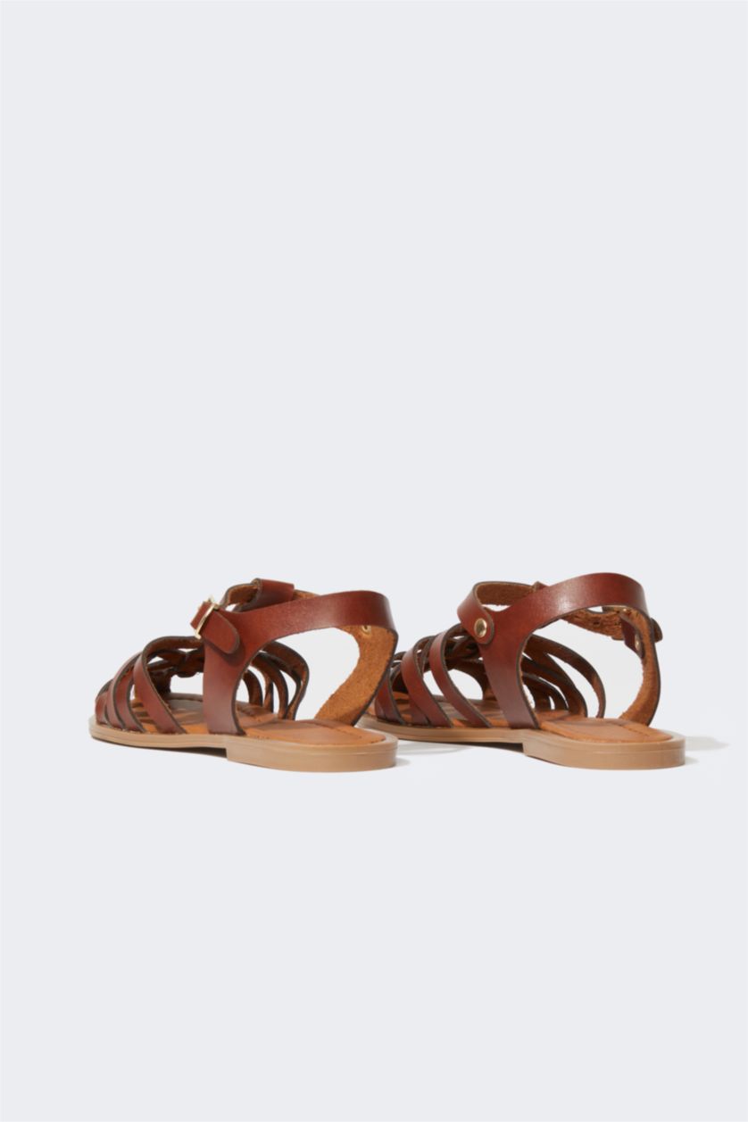 Женщины Коричневый Сандалии на липучках на плоской подошве