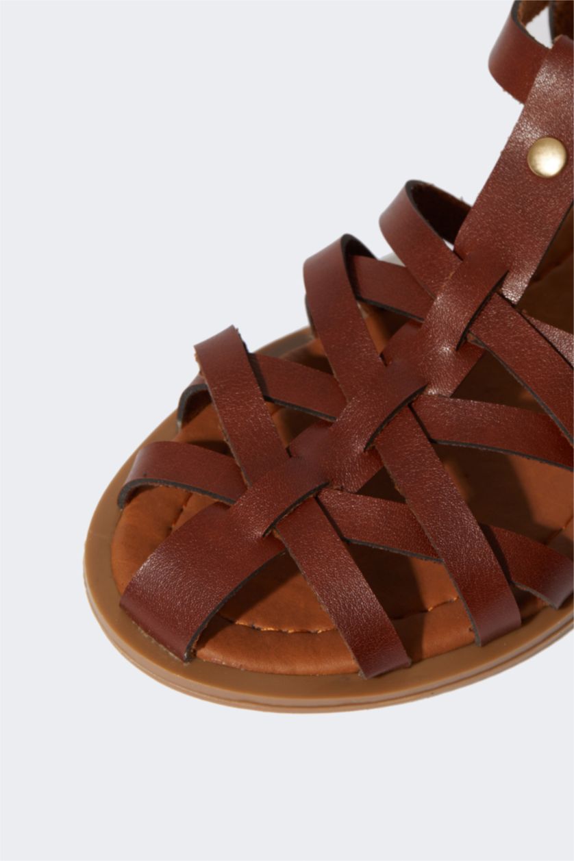 Женщины Коричневый Сандалии на липучках на плоской подошве