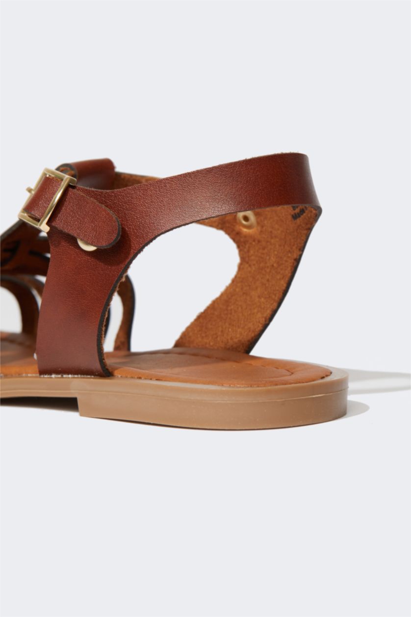 Женщины Коричневый Сандалии на липучках на плоской подошве