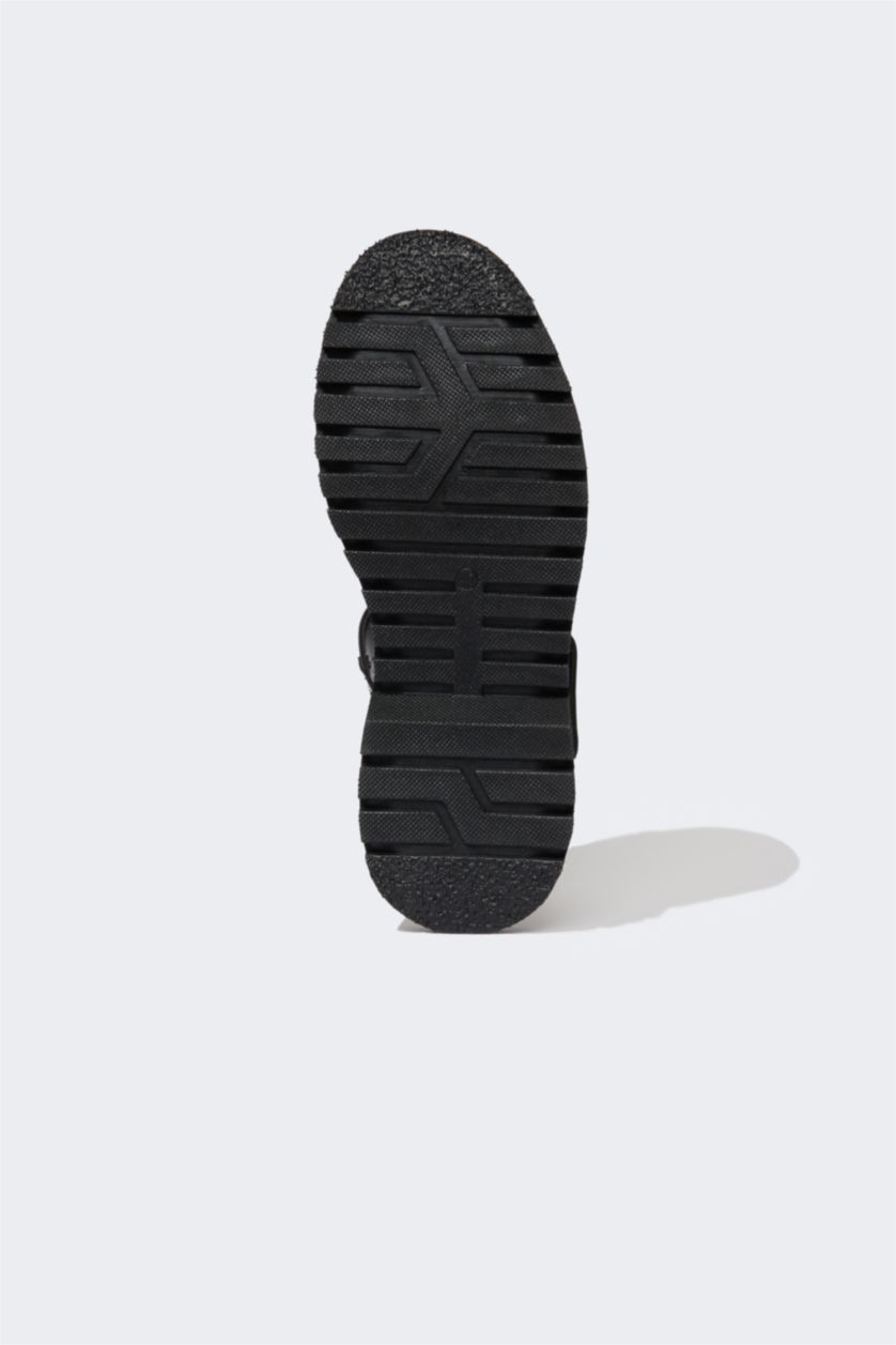 Kadın Siyah Kadın Bağcıklı Kalın Taban Suni Deri Sandalet