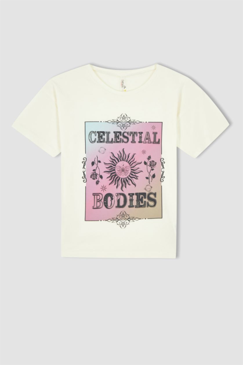 FILLES Beige T-shirt imprimé à manches courtes pour fille