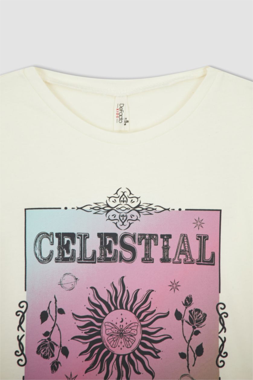 FILLES Beige T-shirt imprimé à manches courtes pour fille