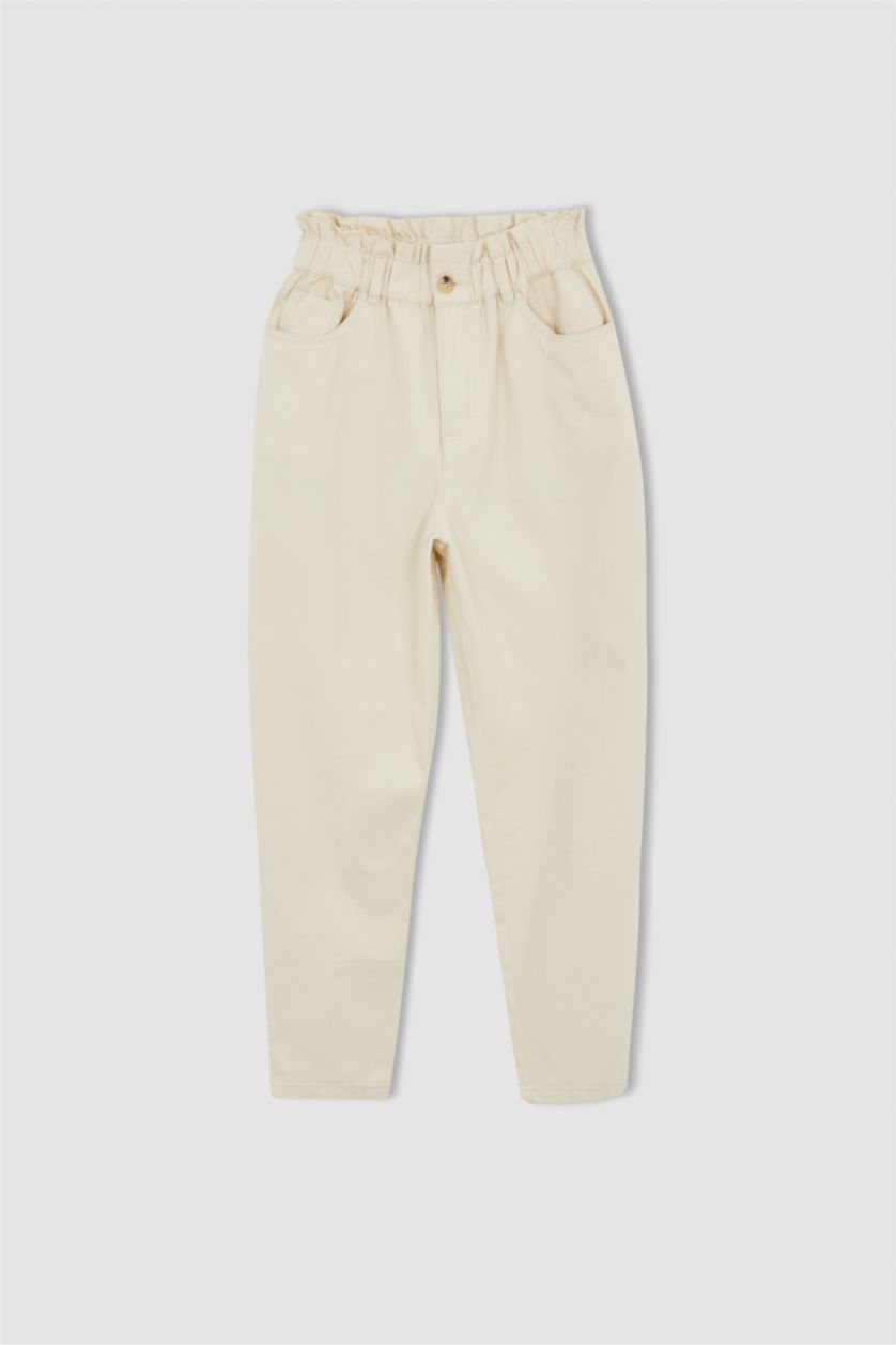 Woman Beige Coool Regular Fit Wide Leg Twill Trousers