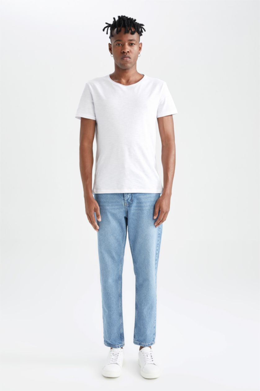 Man Light Blue Slim Fit Straight Leg Ankle Jeans