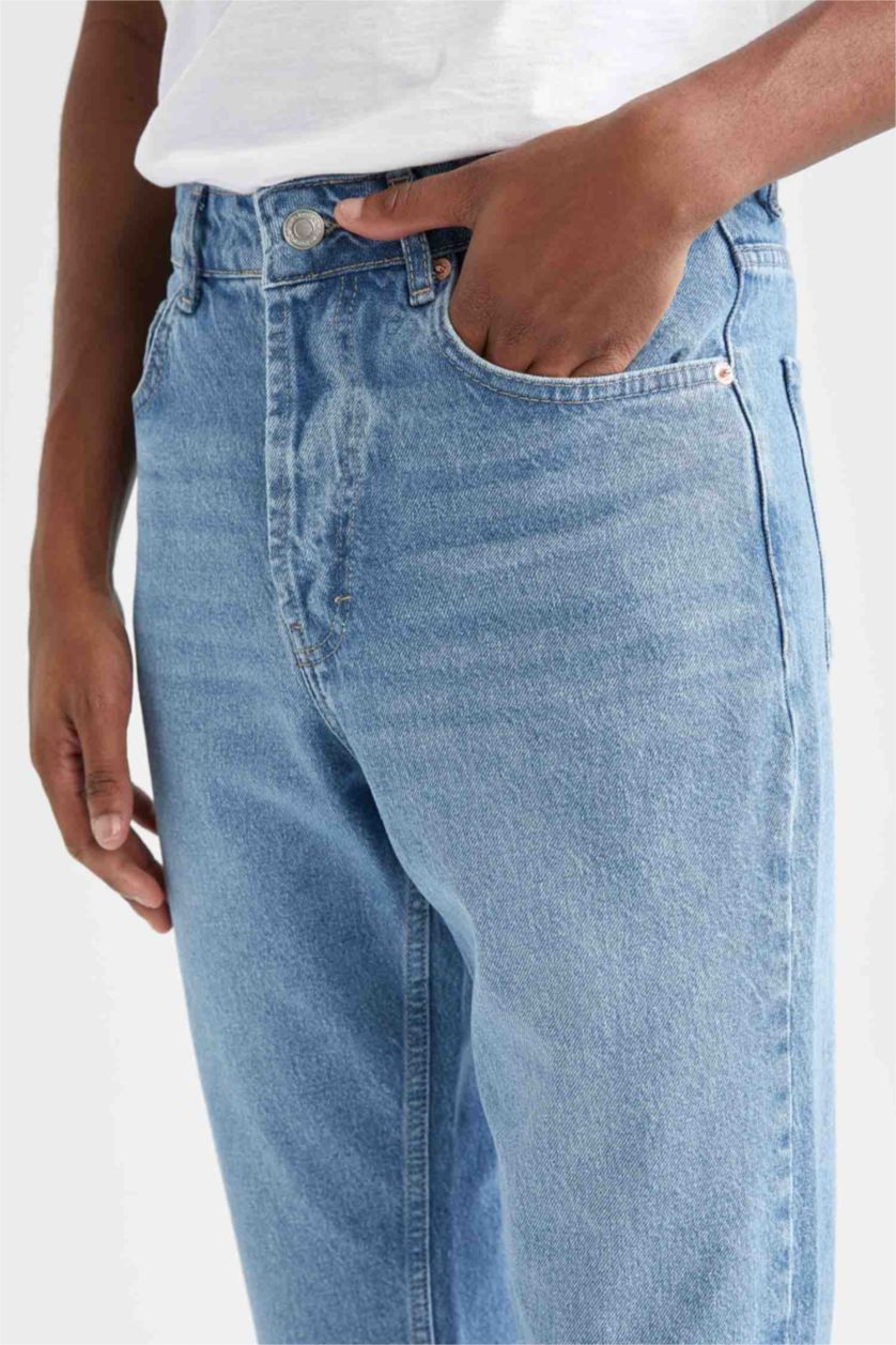 Man Light Blue Slim Fit Straight Leg Ankle Jeans