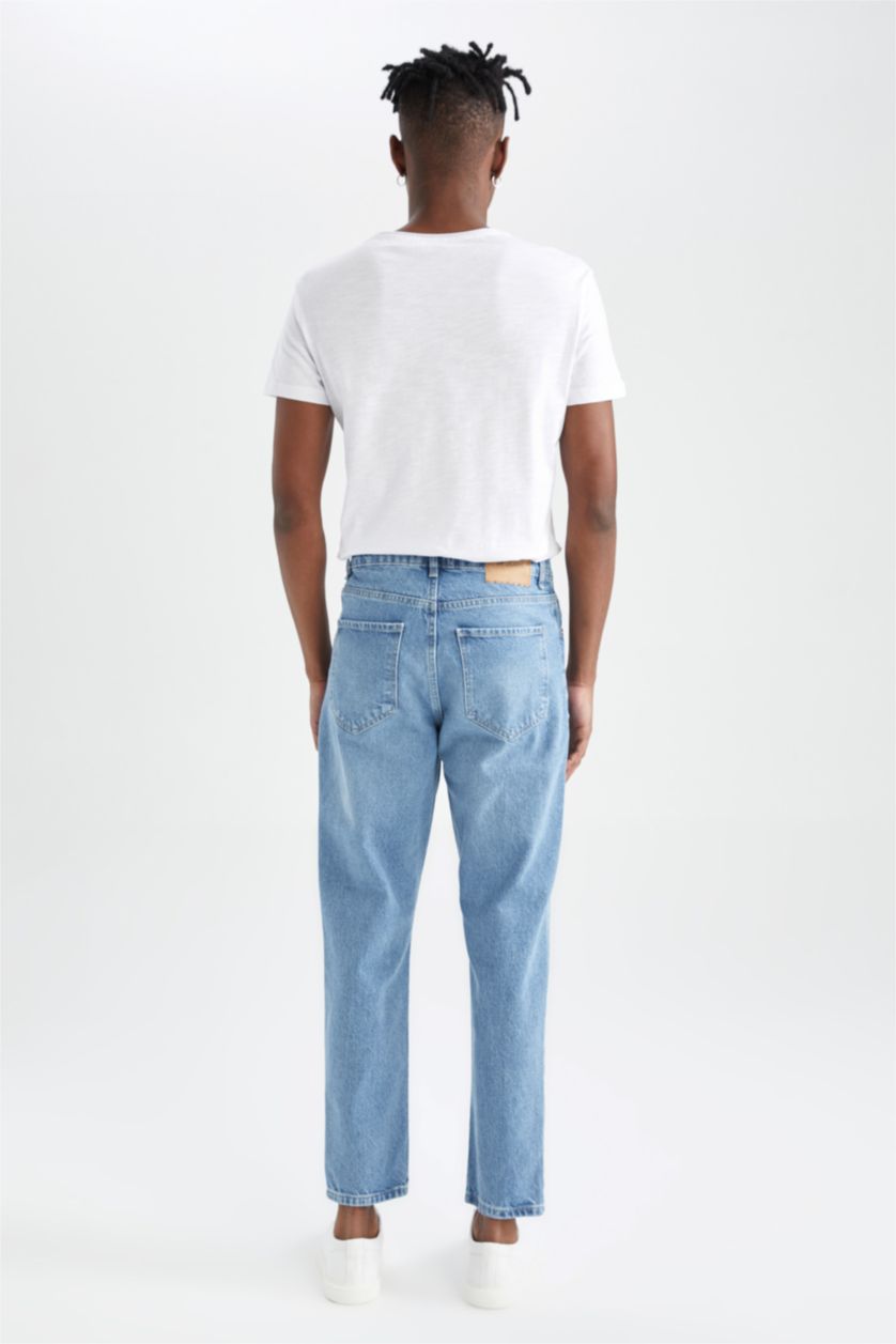 Man Light Blue Slim Fit Straight Leg Ankle Jeans