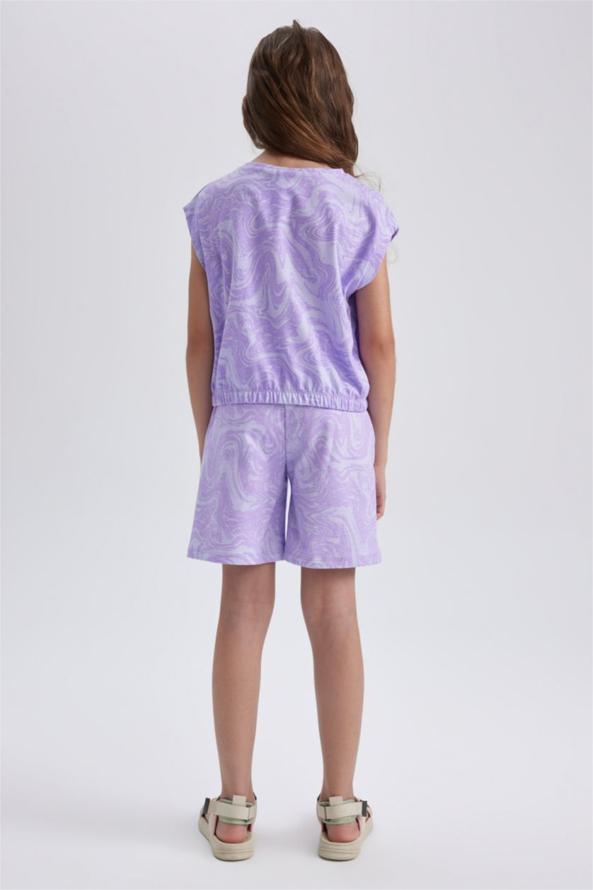 FILLES Violet Clair Ensemble En Tricot Tissu Sweat Fin Col rond Manche Courte 2 Fille