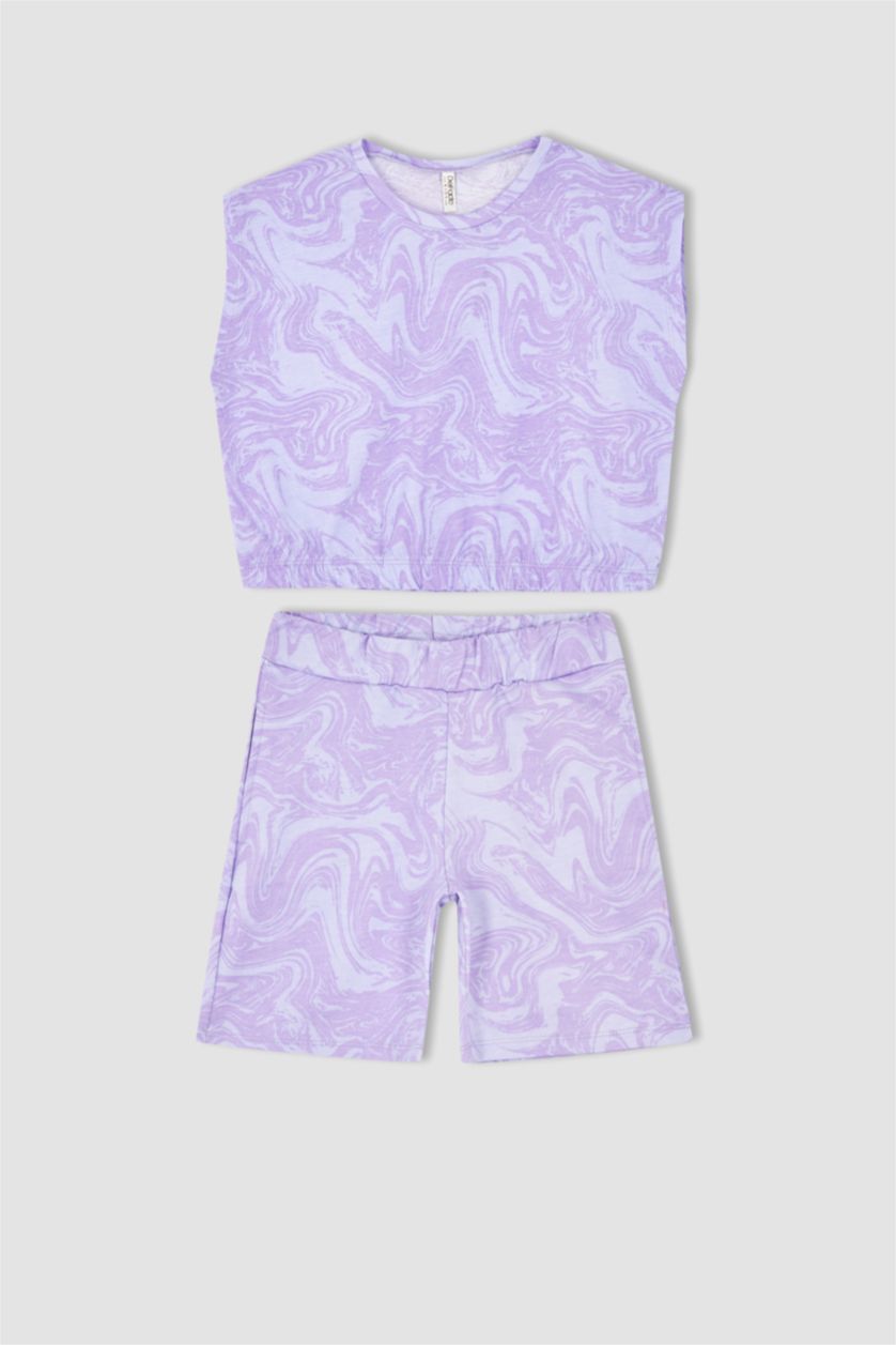 FILLES Violet Clair Ensemble En Tricot Tissu Sweat Fin Col rond Manche Courte 2 Fille