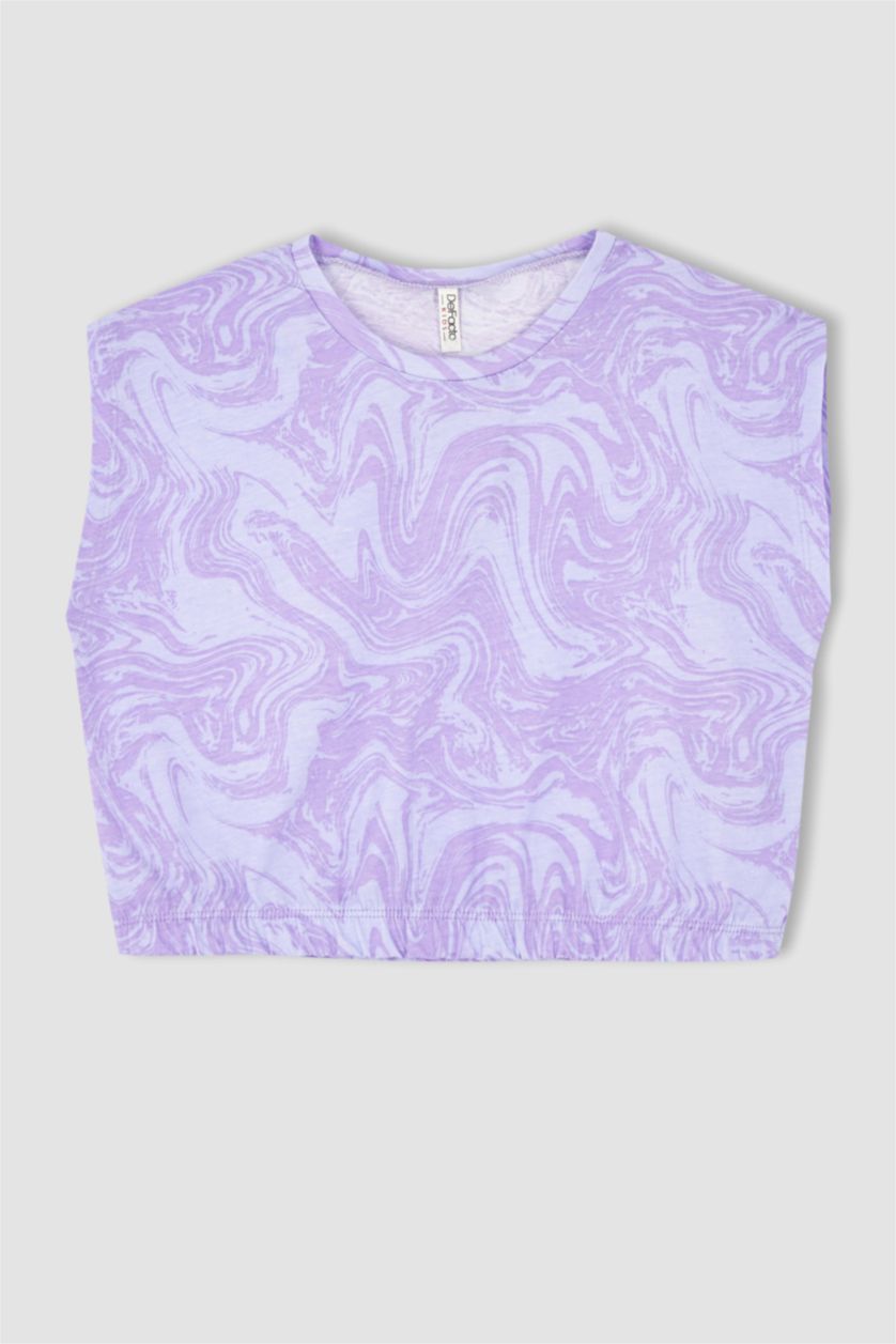 FILLES Violet Clair Ensemble En Tricot Tissu Sweat Fin Col rond Manche Courte 2 Fille