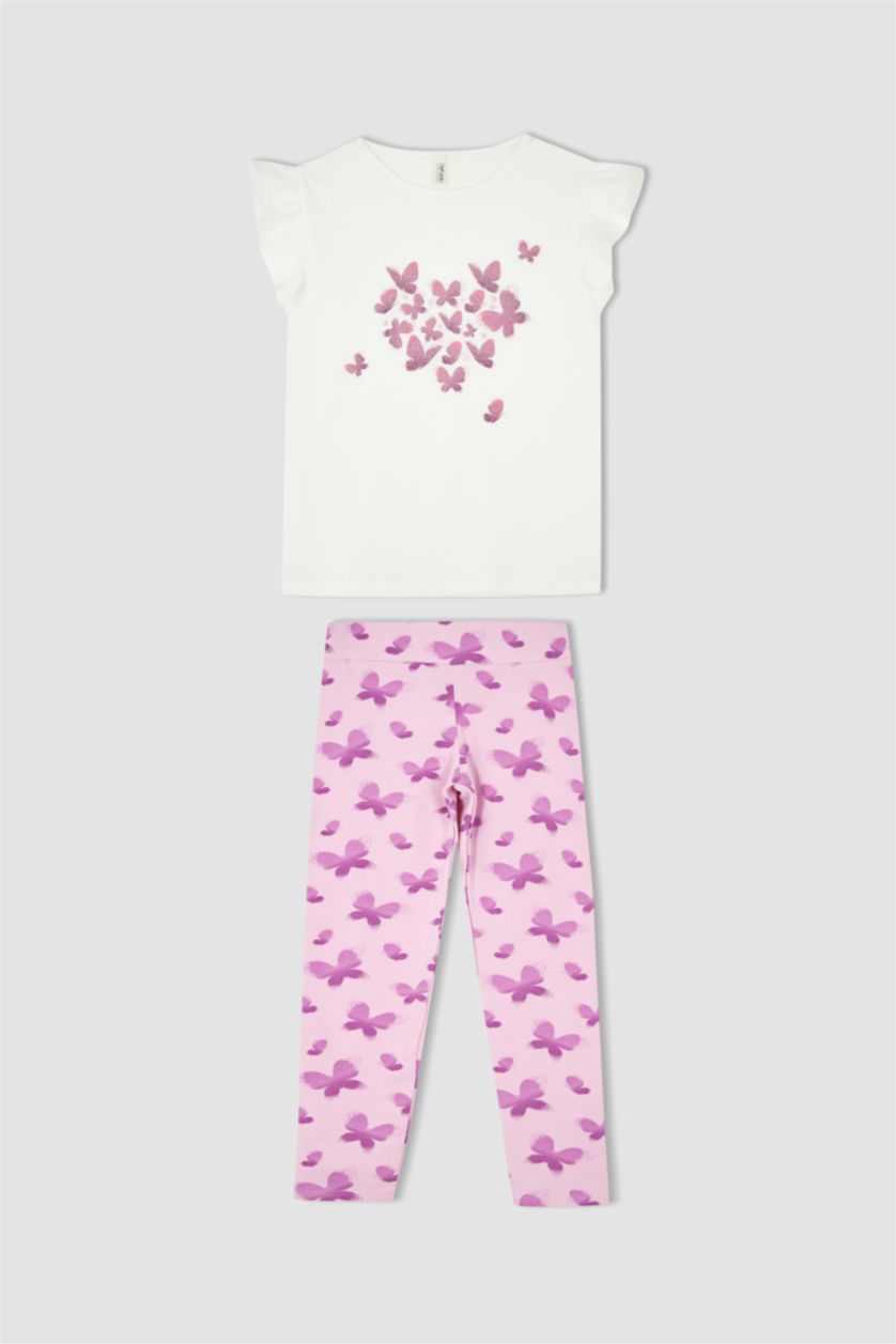 GIRLS & TEENS Ecru Girl Regular Fit Short Sleeve Butterfly Print Pyjama Set