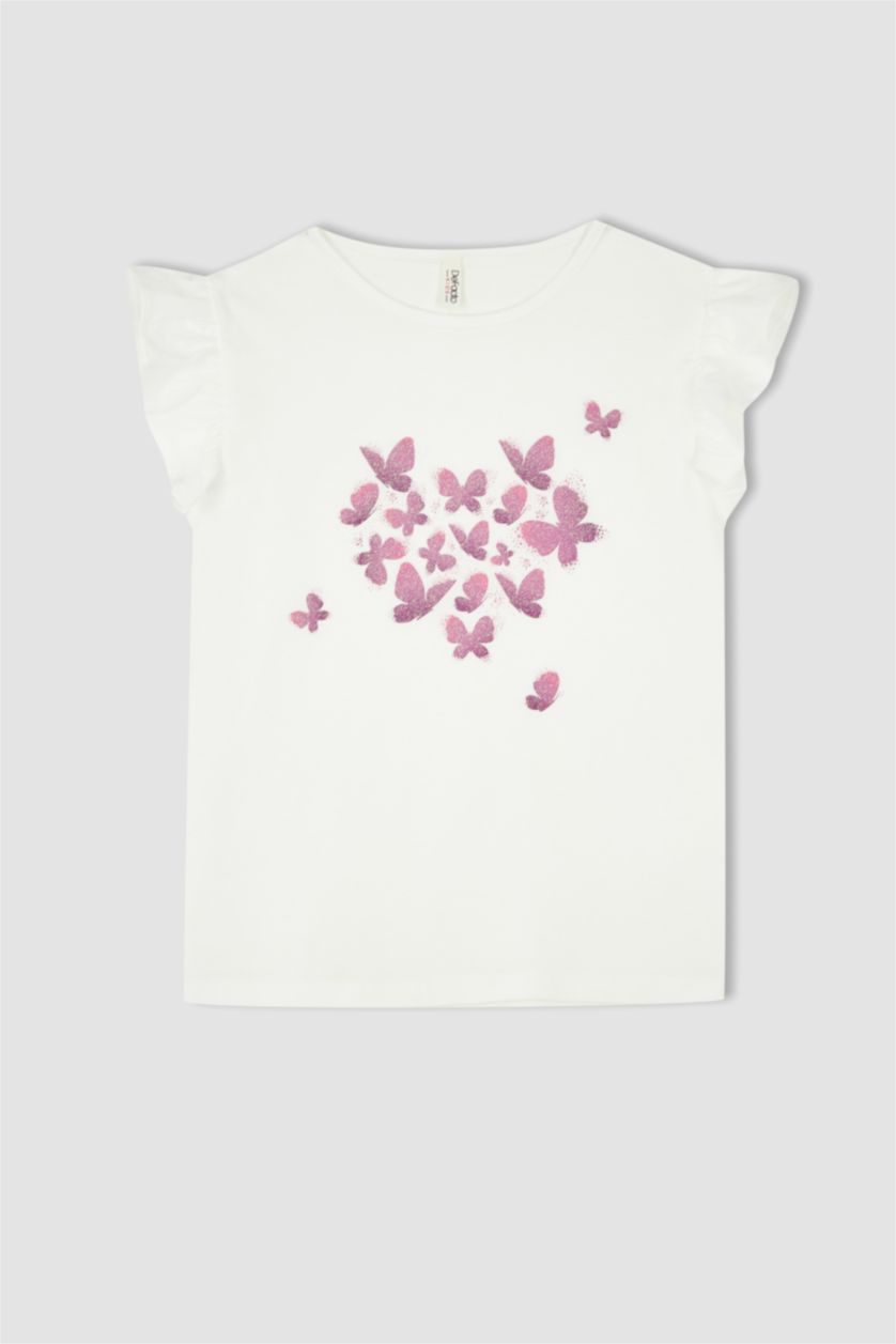 GIRLS & TEENS Ecru Girl Regular Fit Short Sleeve Butterfly Print Pyjama Set