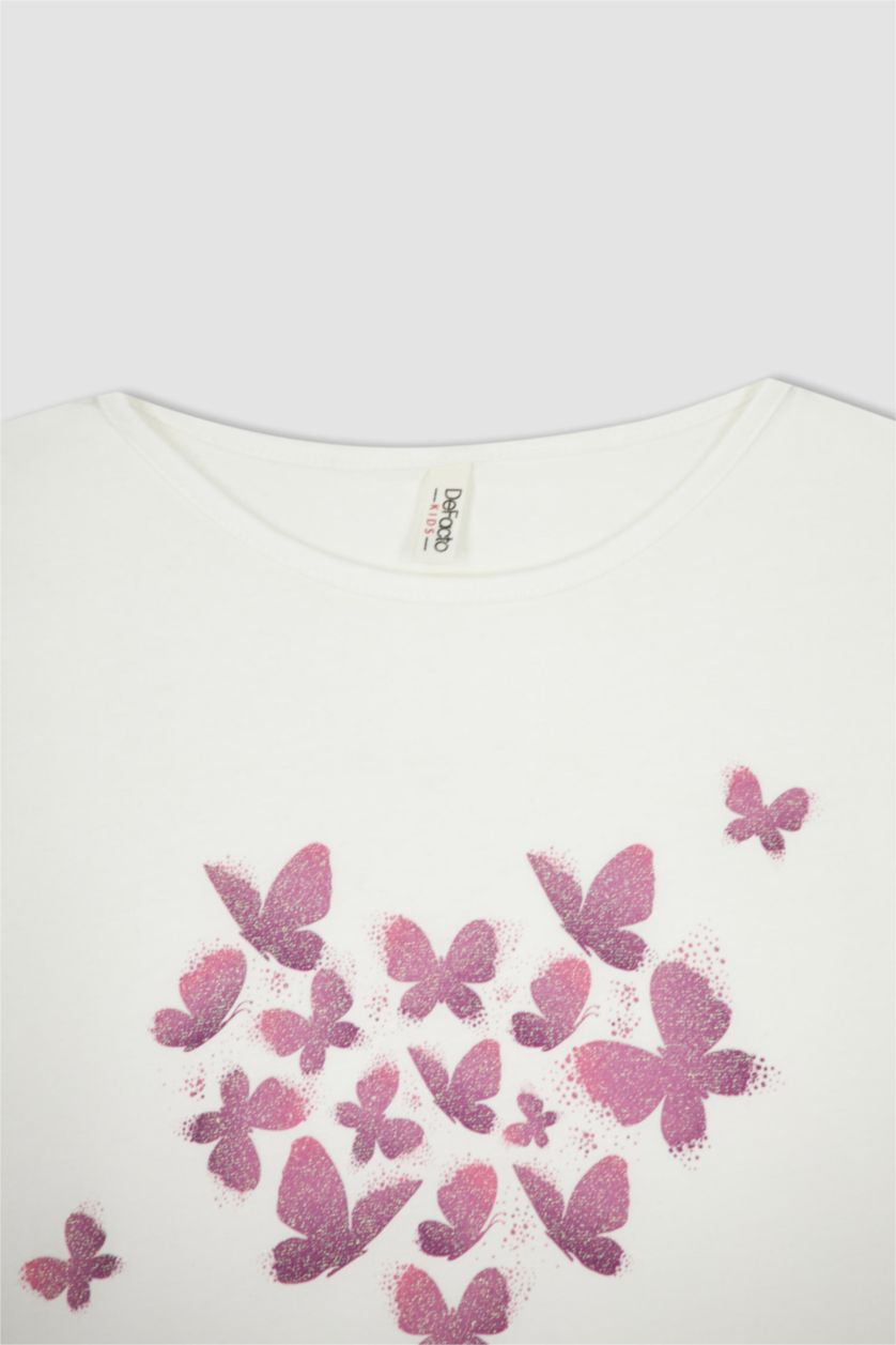 GIRLS & TEENS Ecru Girl Regular Fit Short Sleeve Butterfly Print Pyjama Set