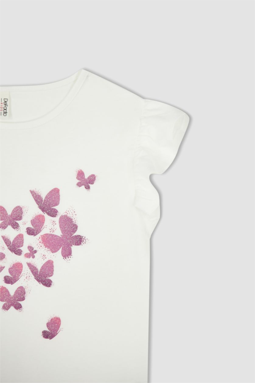 GIRLS & TEENS Ecru Girl Regular Fit Short Sleeve Butterfly Print Pyjama Set