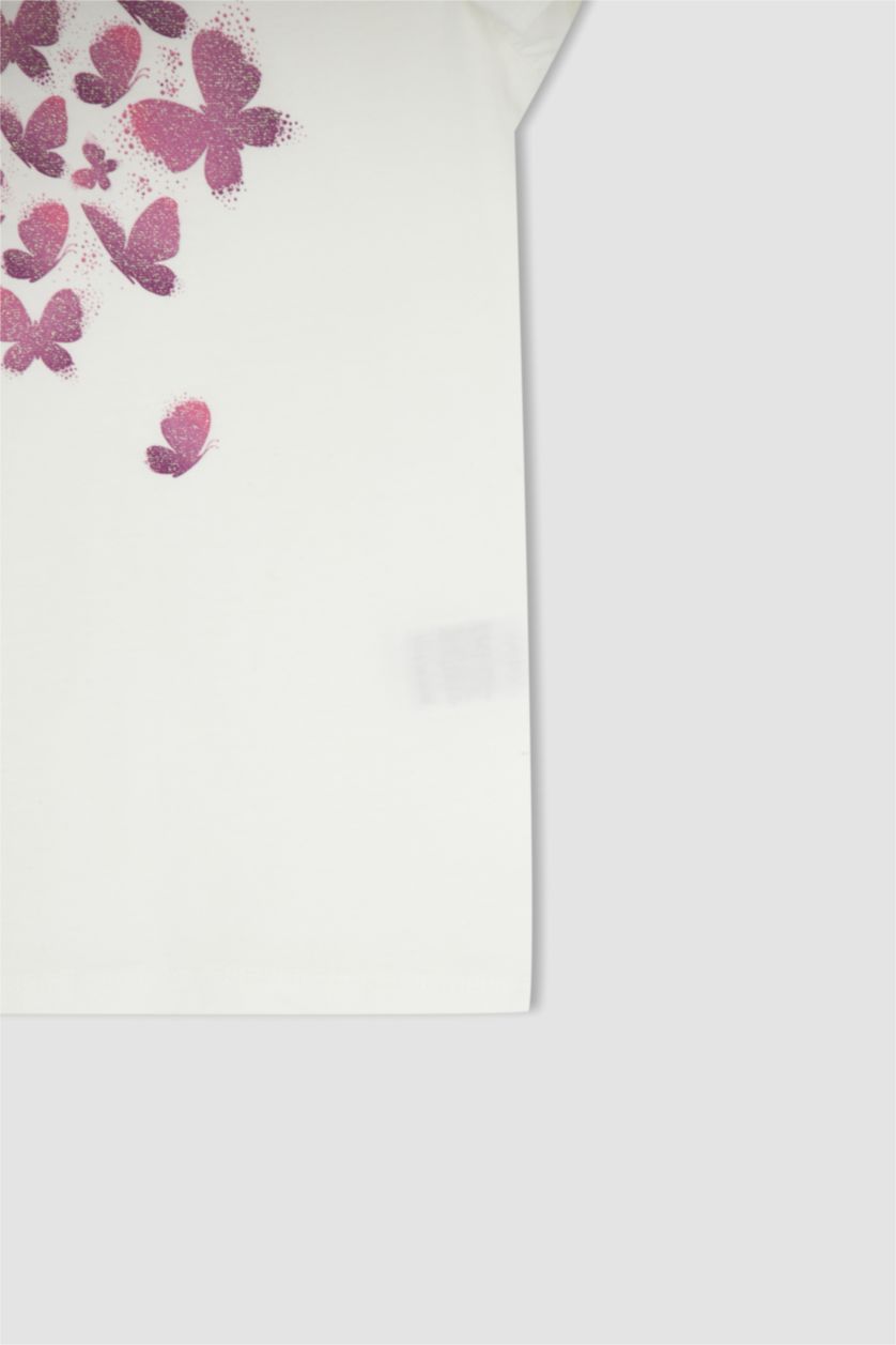 GIRLS & TEENS Ecru Girl Regular Fit Short Sleeve Butterfly Print Pyjama Set