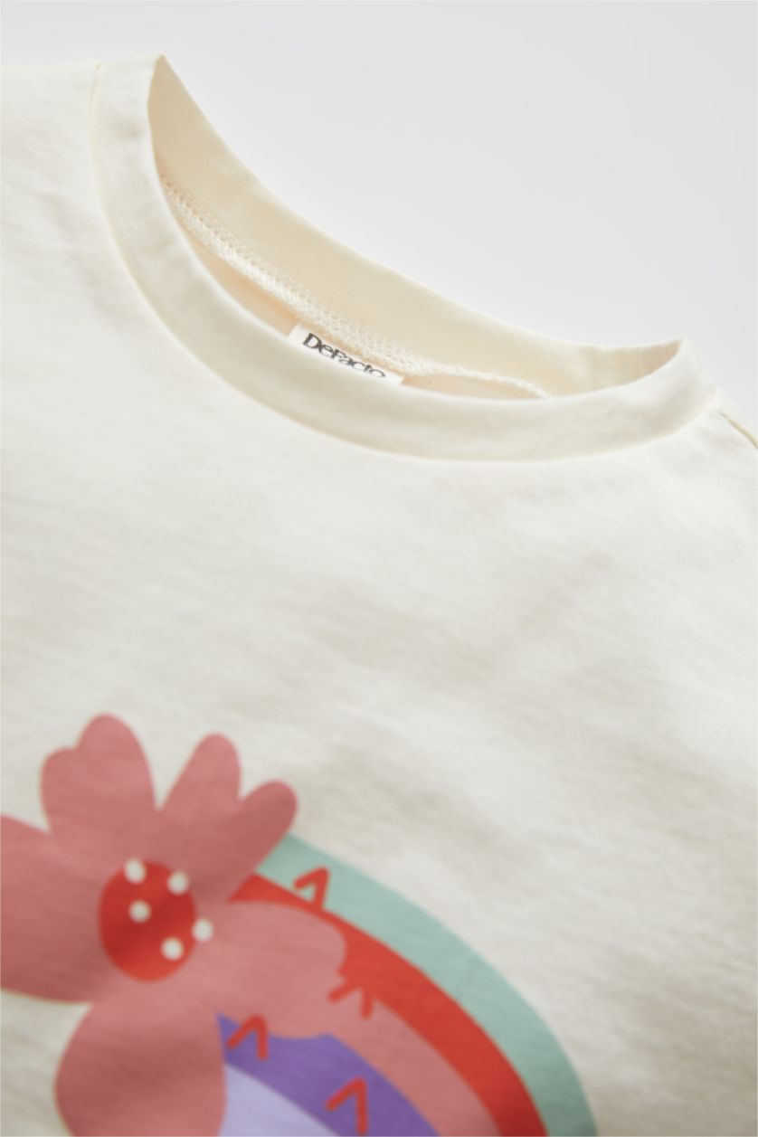 BABY GIRL Ecru Baby Girl Rainbow Printed Long Sleeve Cotton T-Shirt Leggings Set