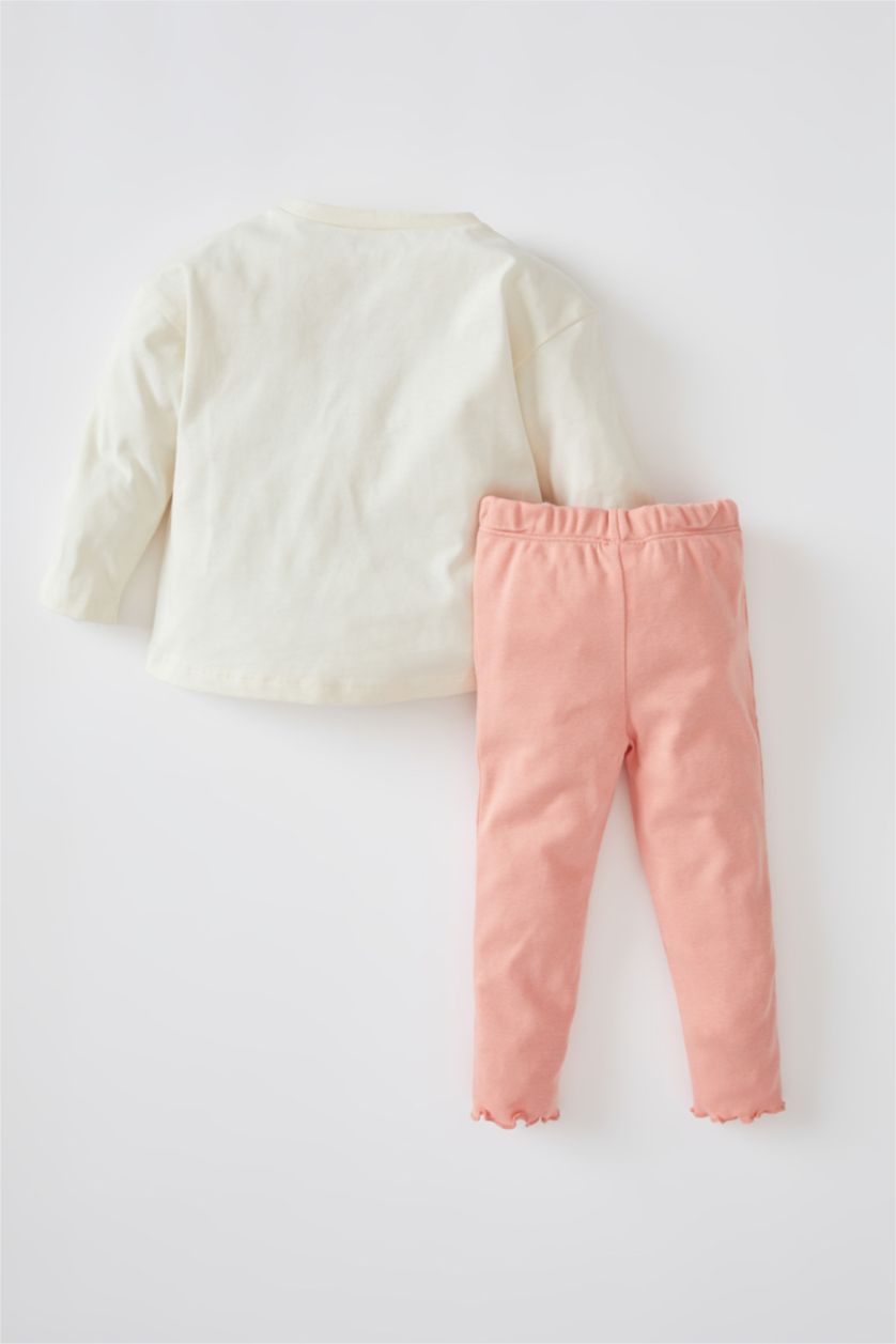 BABY GIRL Ecru Baby Girl Rainbow Printed Long Sleeve Cotton T-Shirt Leggings Set