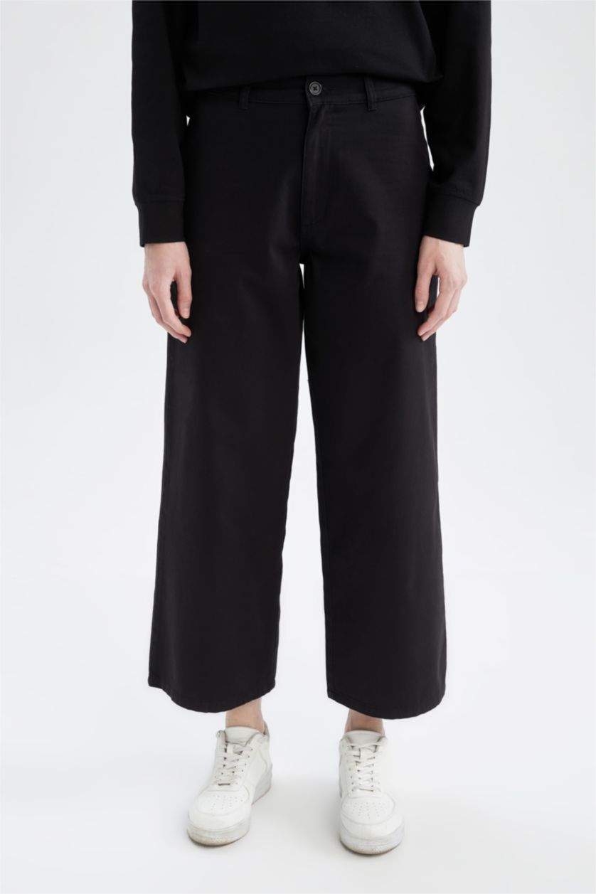 FEMME Noir Pantalon coupe classique en gabardine