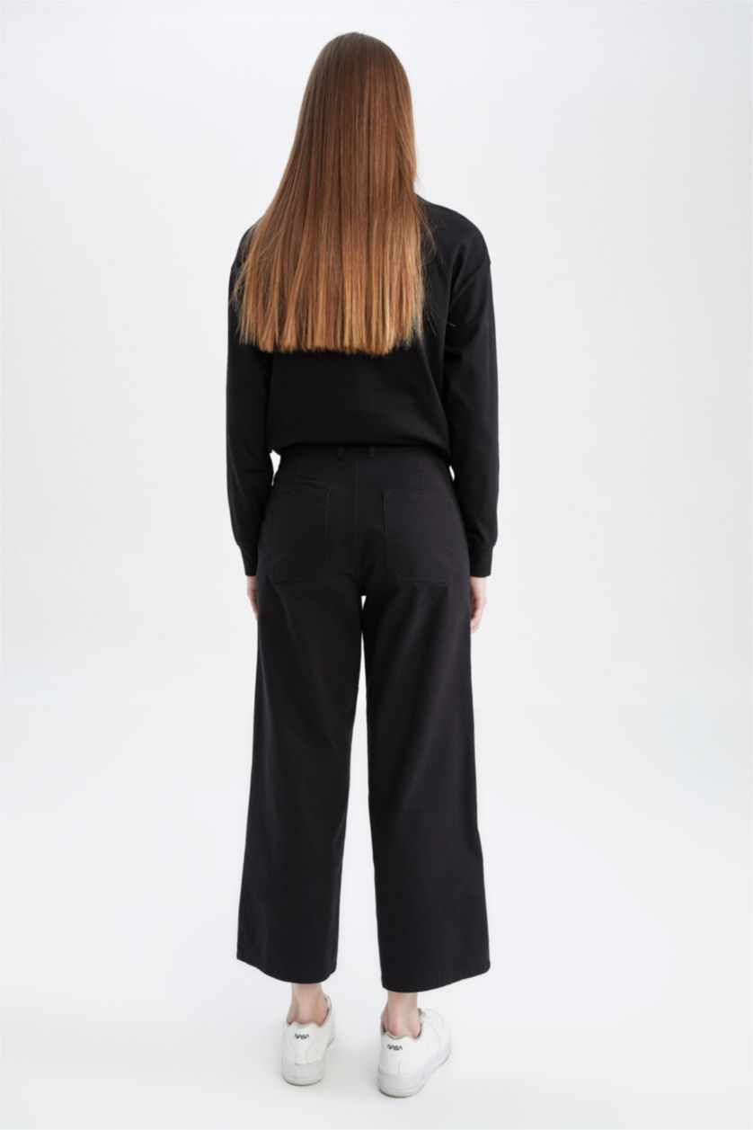 FEMME Noir Pantalon coupe classique en gabardine