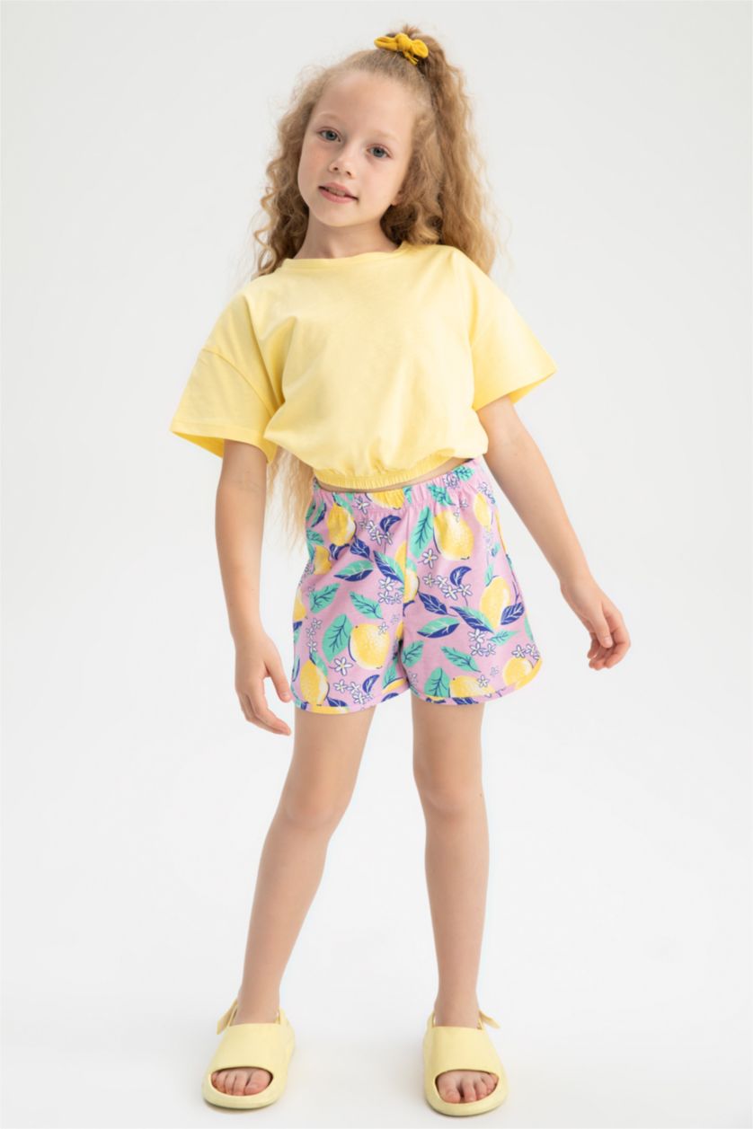 FILLES Jaune Ensemble En Tricot Col rond Manche Courte 2 Fille