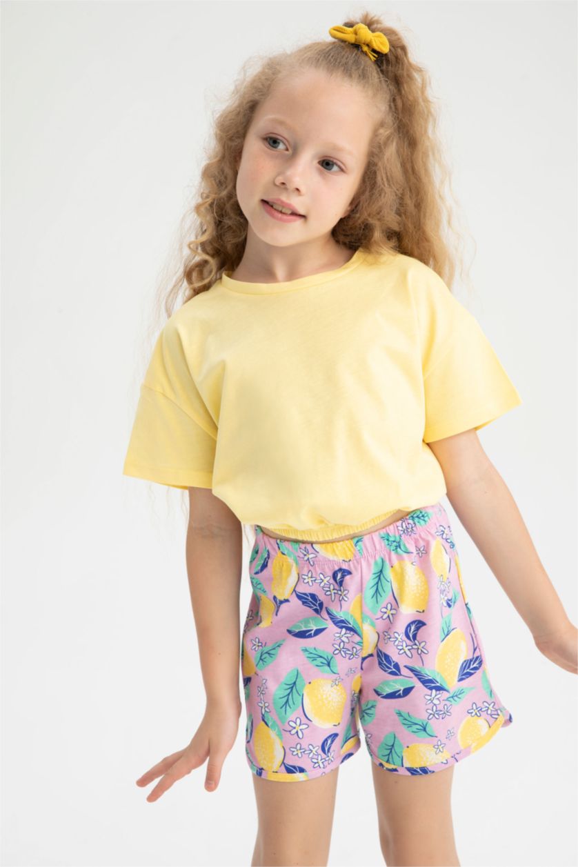 FILLES Jaune Ensemble En Tricot Col rond Manche Courte 2 Fille