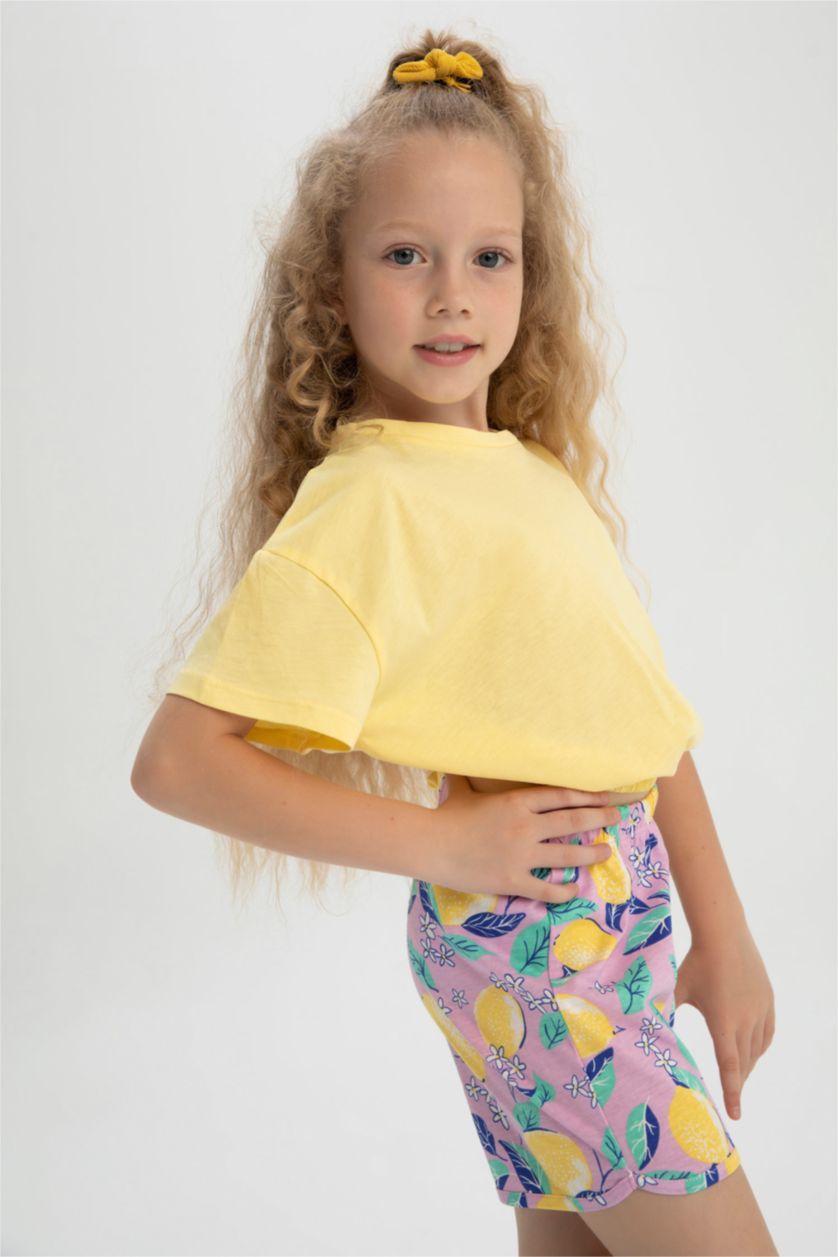 FILLES Jaune Ensemble En Tricot Col rond Manche Courte 2 Fille