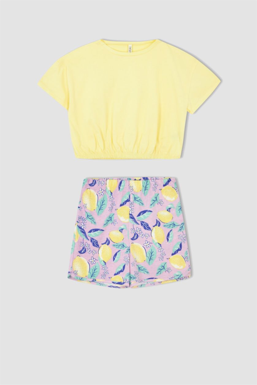 FILLES Jaune Ensemble En Tricot Col rond Manche Courte 2 Fille