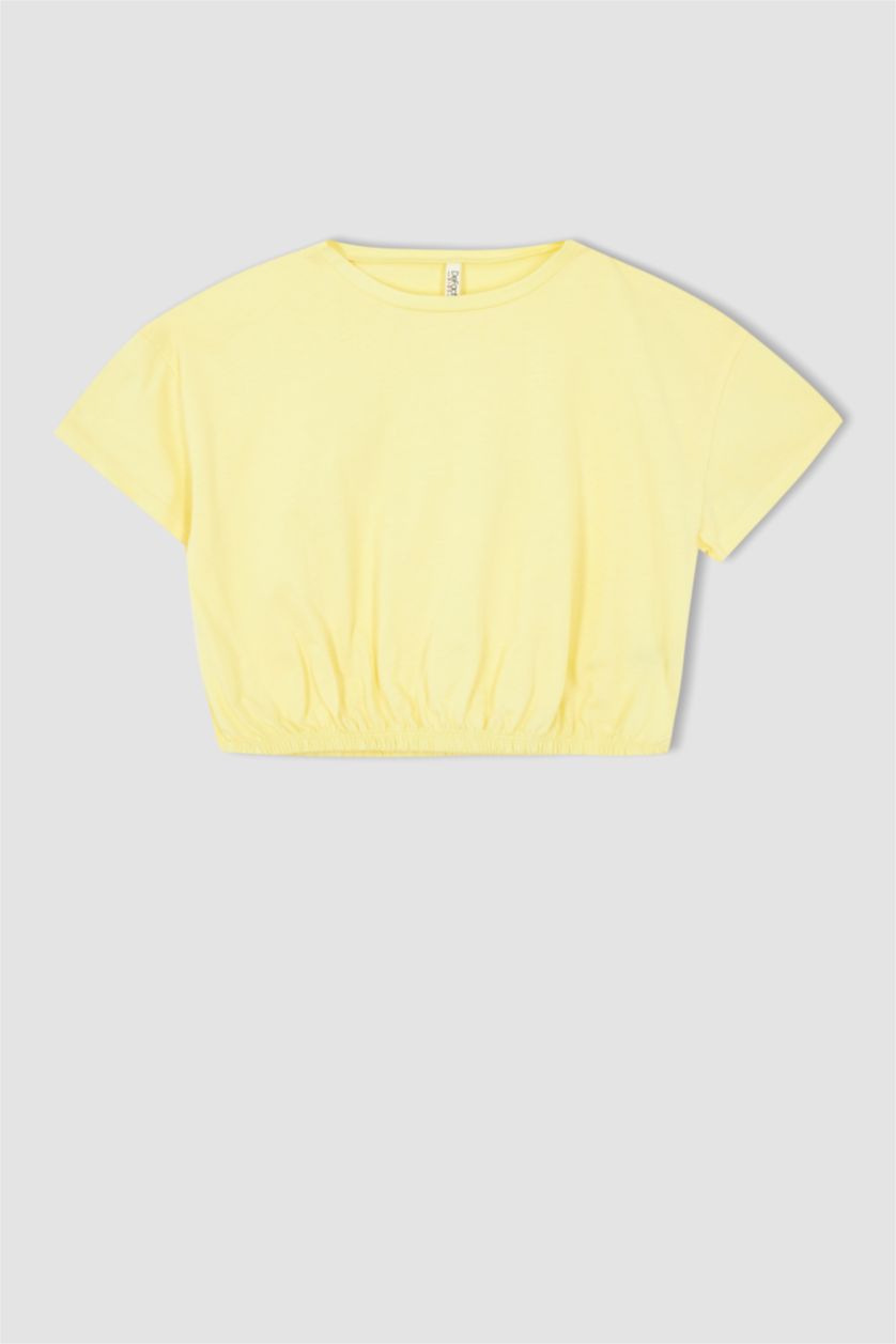 FILLES Jaune Ensemble En Tricot Col rond Manche Courte 2 Fille