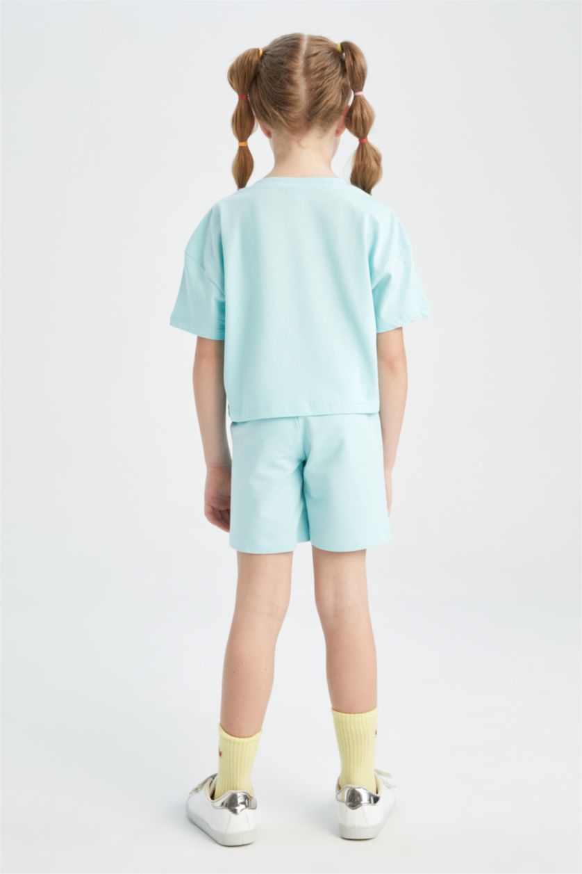 FILLES Turquoise T-shirt court en coton à manches courtes pour fille