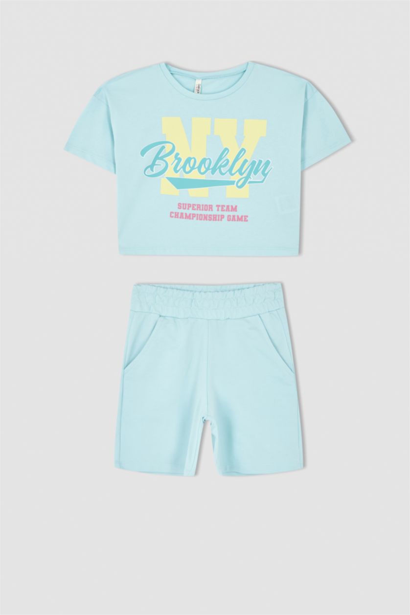 FILLES Turquoise T-shirt court en coton à manches courtes pour fille