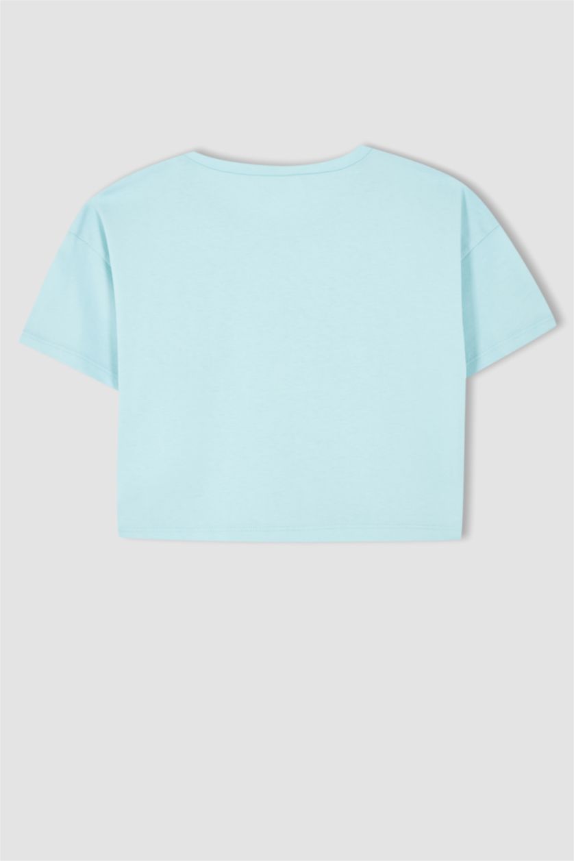 FILLES Turquoise T-shirt court en coton à manches courtes pour fille