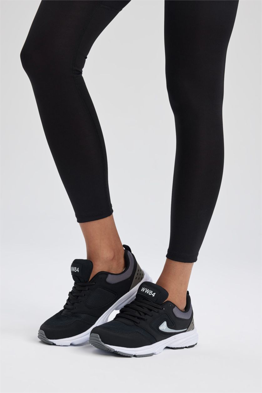 WOMAN Black Women Wonder Woman Thick Sole Lace-up Faux Leather Sneakers