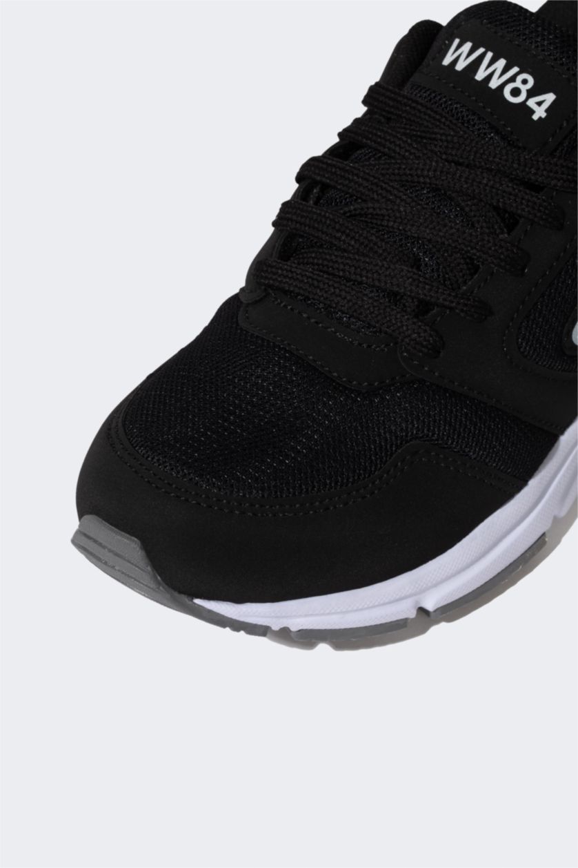 WOMAN Black Women Wonder Woman Thick Sole Lace-up Faux Leather Sneakers