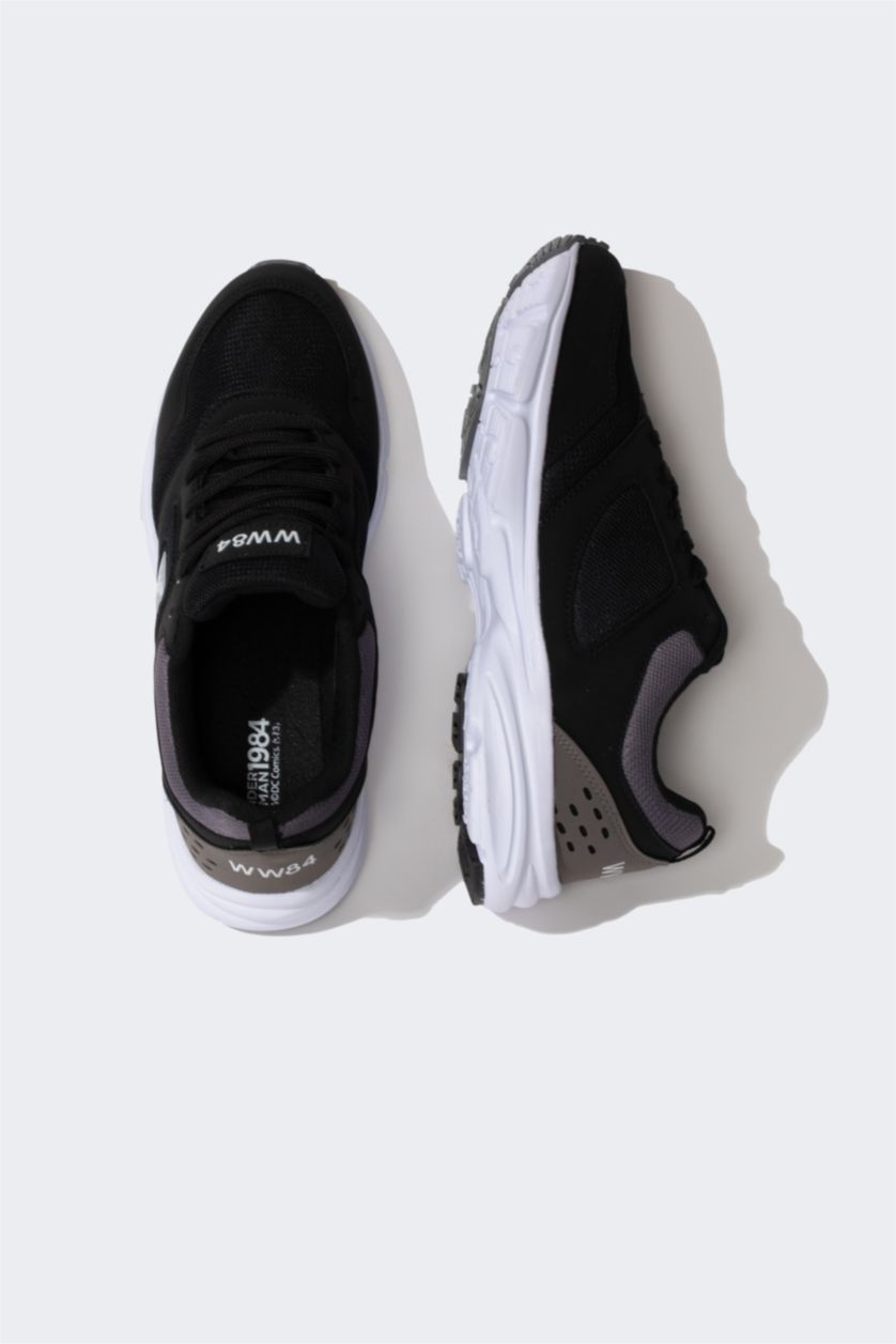 WOMAN Black Women Wonder Woman Thick Sole Lace-up Faux Leather Sneakers