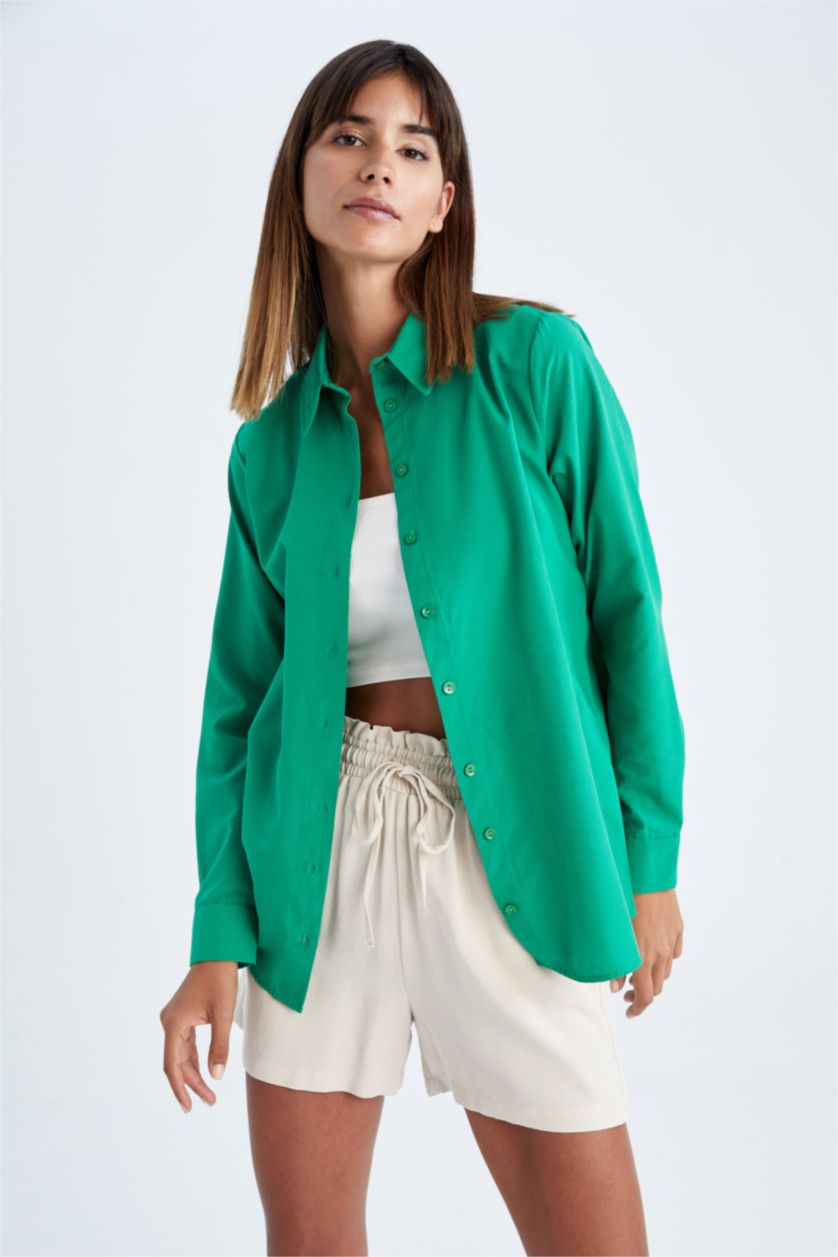 FEMME Vert Chemises à manches longues Popeline Col De Chemise