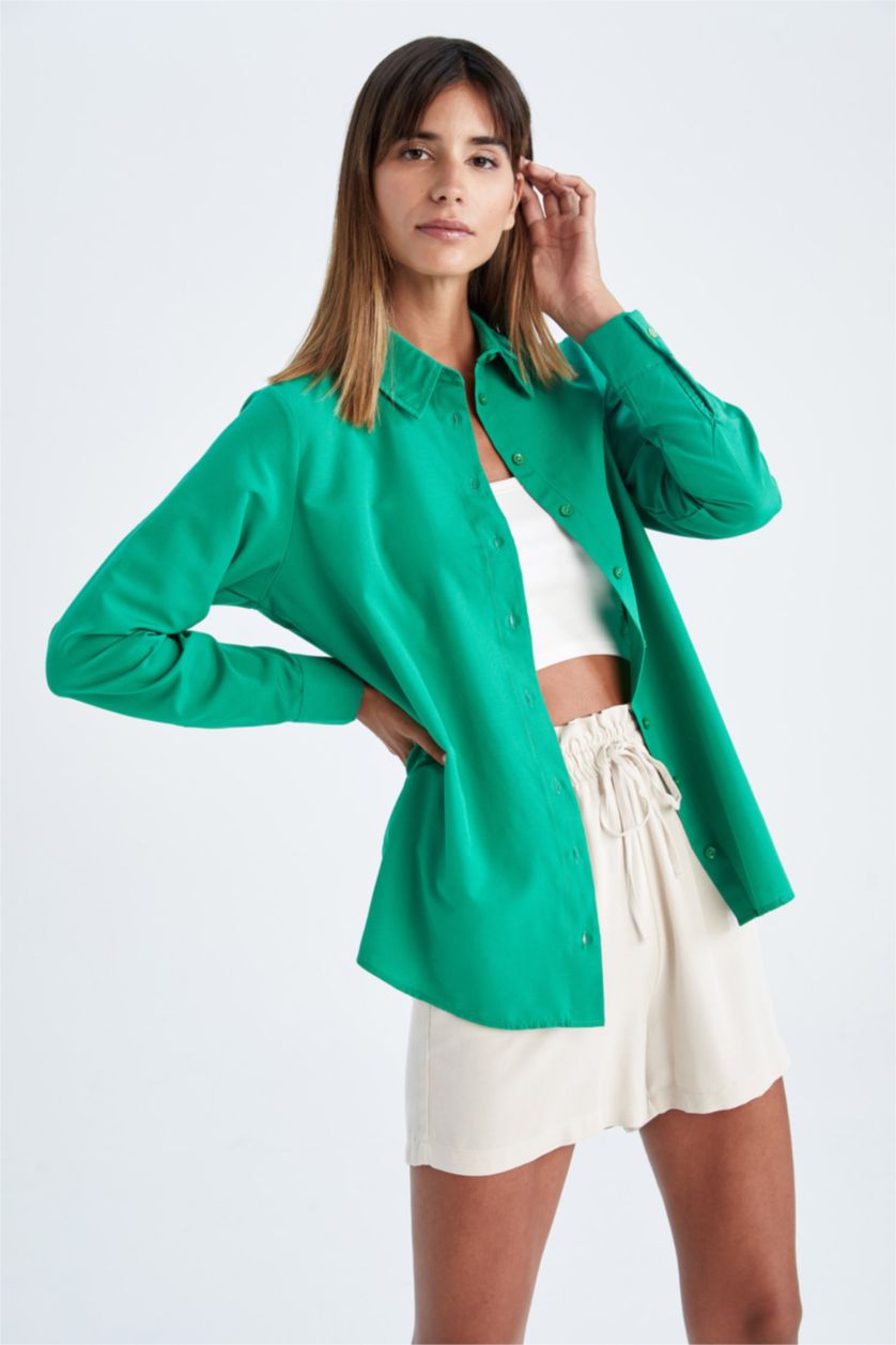 FEMME Vert Chemises à manches longues Popeline Col De Chemise