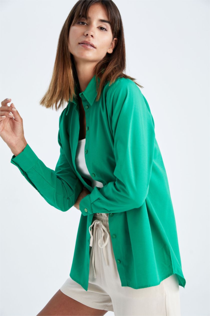 FEMME Vert Chemises à manches longues Popeline Col De Chemise