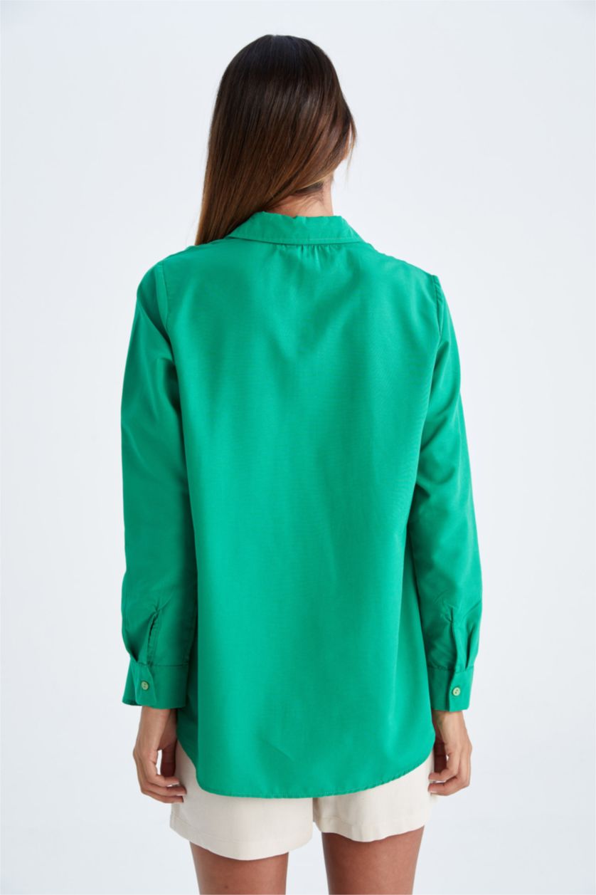 FEMME Vert Chemises à manches longues Popeline Col De Chemise