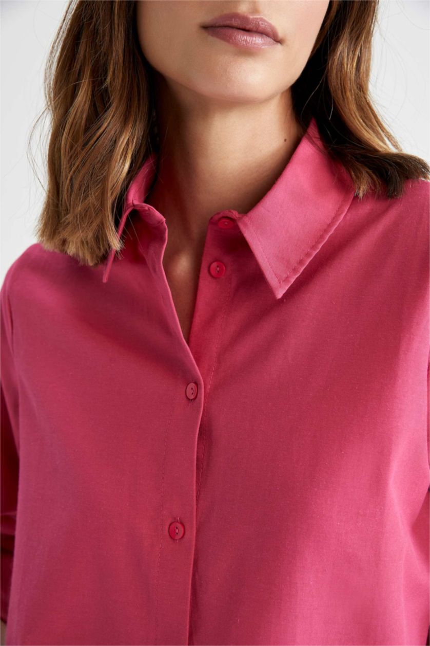 FEMME Rose Col De Chemise Manche Longue Popeline Chemise À Manches Longues En Tricot