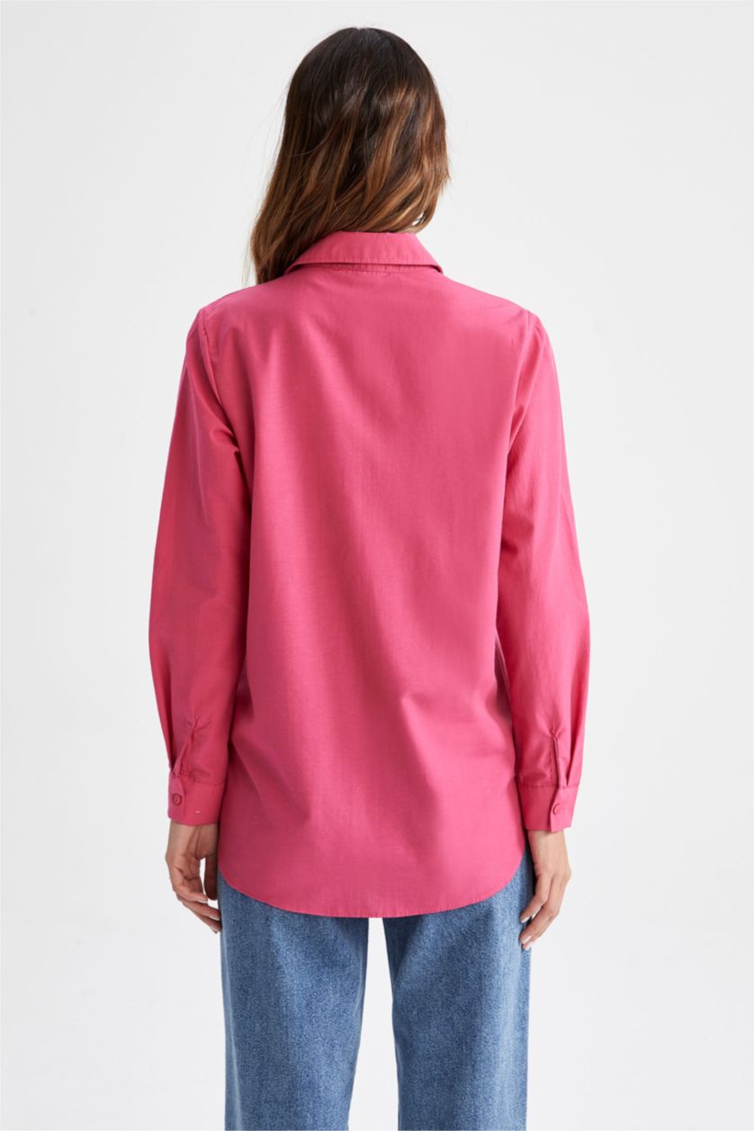 FEMME Rose Col De Chemise Manche Longue Popeline Chemise À Manches Longues En Tricot