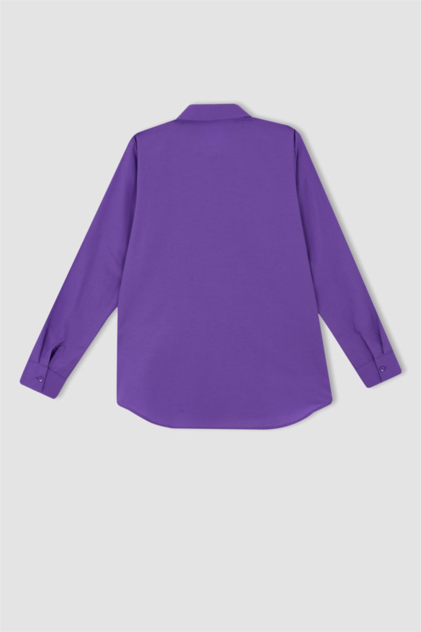 WOMAN Purple Oversize Fit Shirt Collar Poplin Long Sleeve Shirt