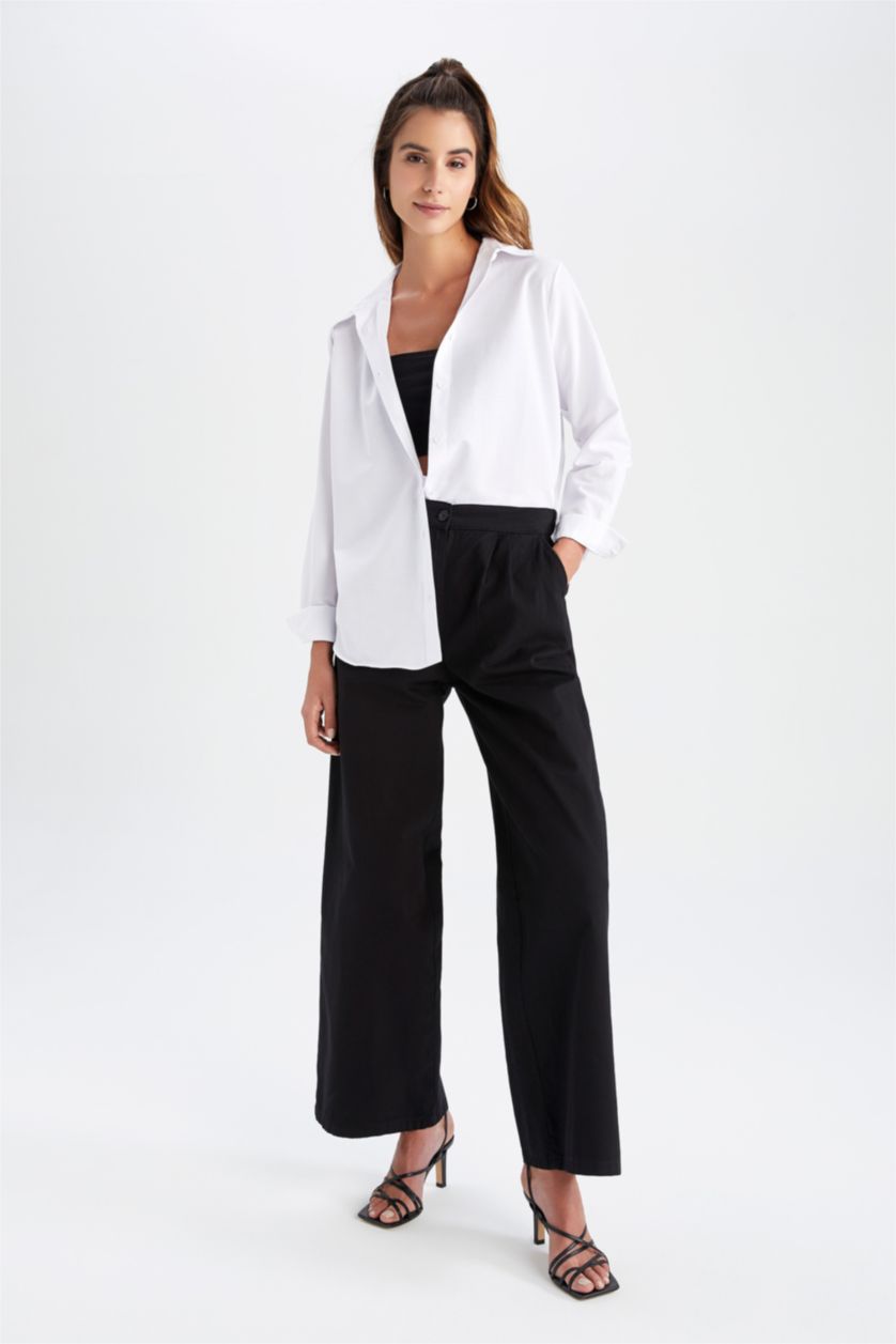 FEMME Blanc Col De Chemise Manche Longue Popeline Chemise À Manches Longues En Tricot