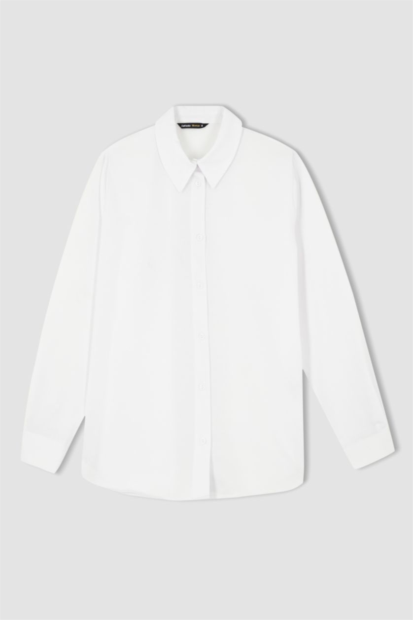 FEMME Blanc Col De Chemise Manche Longue Popeline Chemise À Manches Longues En Tricot