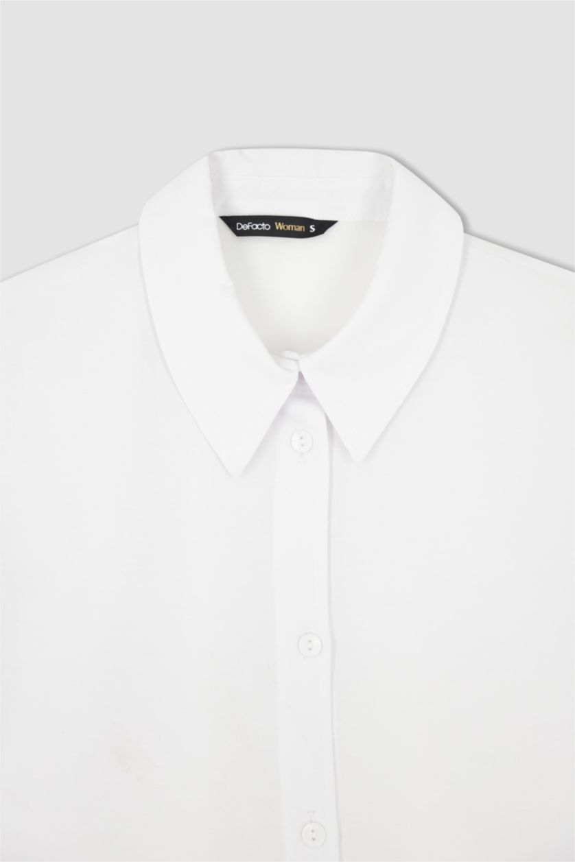 FEMME Blanc Col De Chemise Manche Longue Popeline Chemise À Manches Longues En Tricot