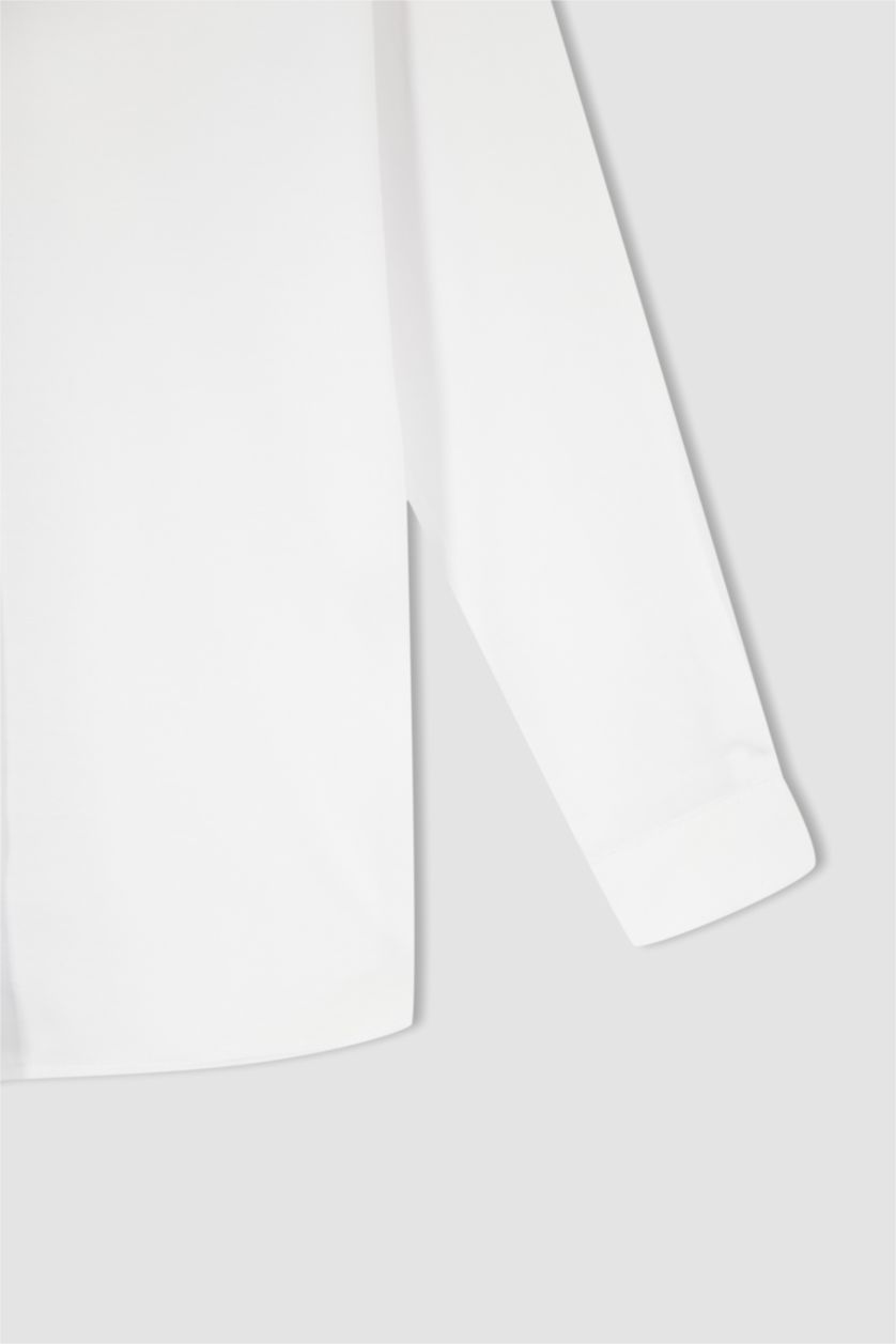 FEMME Blanc Col De Chemise Manche Longue Popeline Chemise À Manches Longues En Tricot