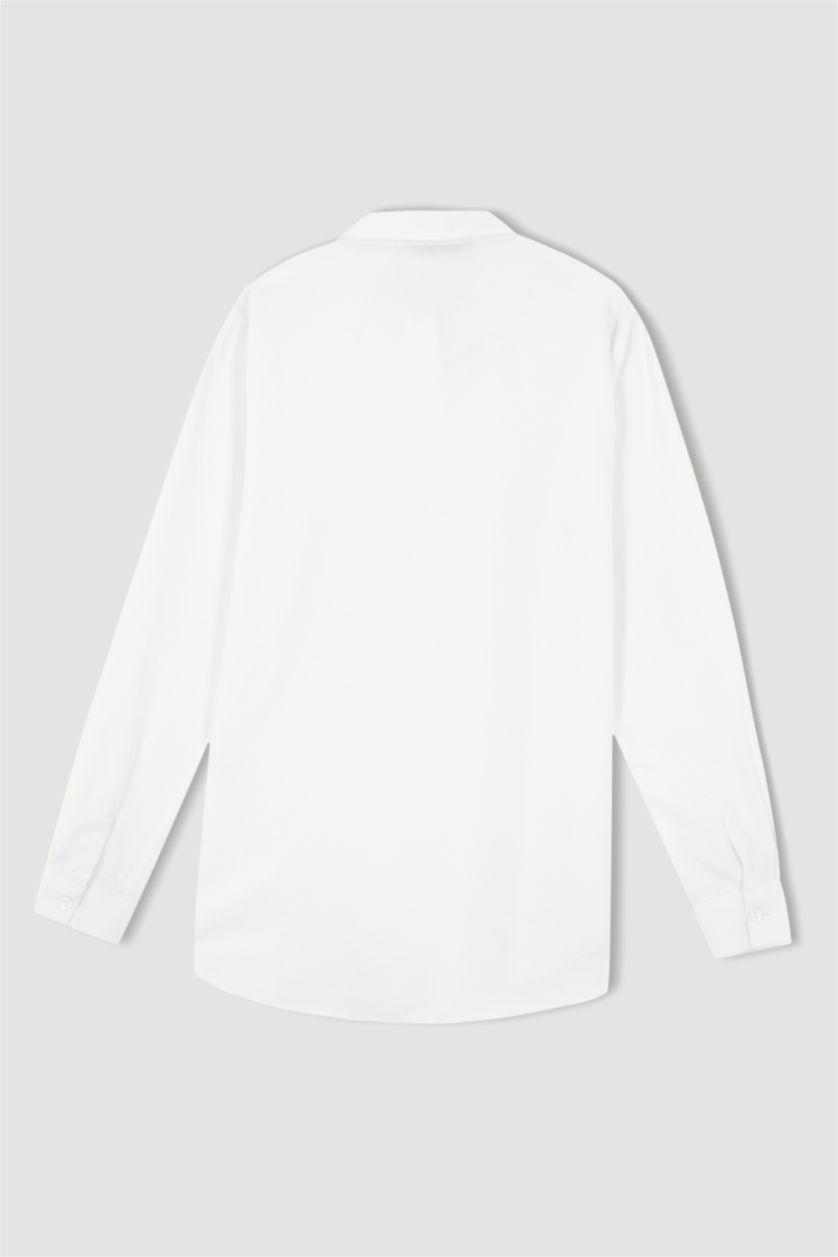 FEMME Blanc Col De Chemise Manche Longue Popeline Chemise À Manches Longues En Tricot