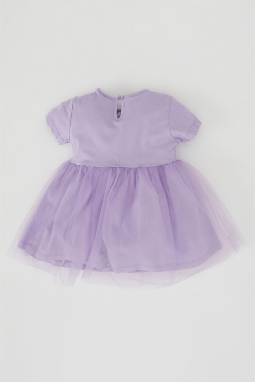 BABY GIRL Light Pink Baby Girl Princess Swan Printed Short Sleeve Tulle Dress
