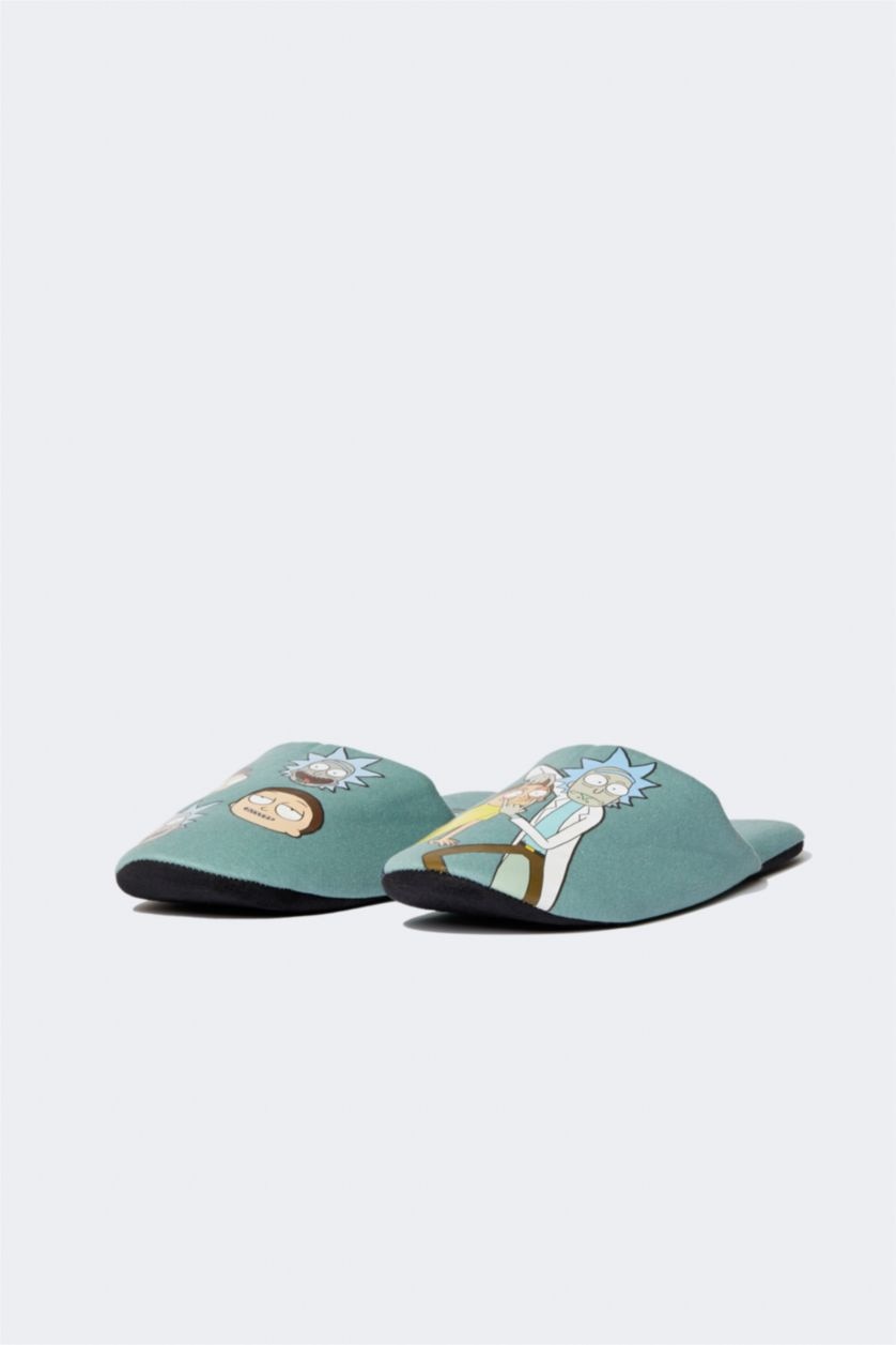 MAN Green Rick And Morty Print Teddy Home Slippers