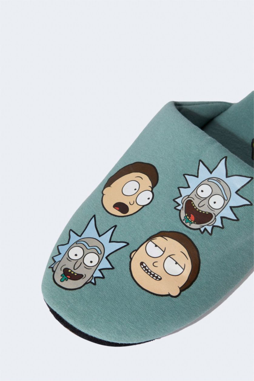 MAN Green Rick And Morty Print Teddy Home Slippers