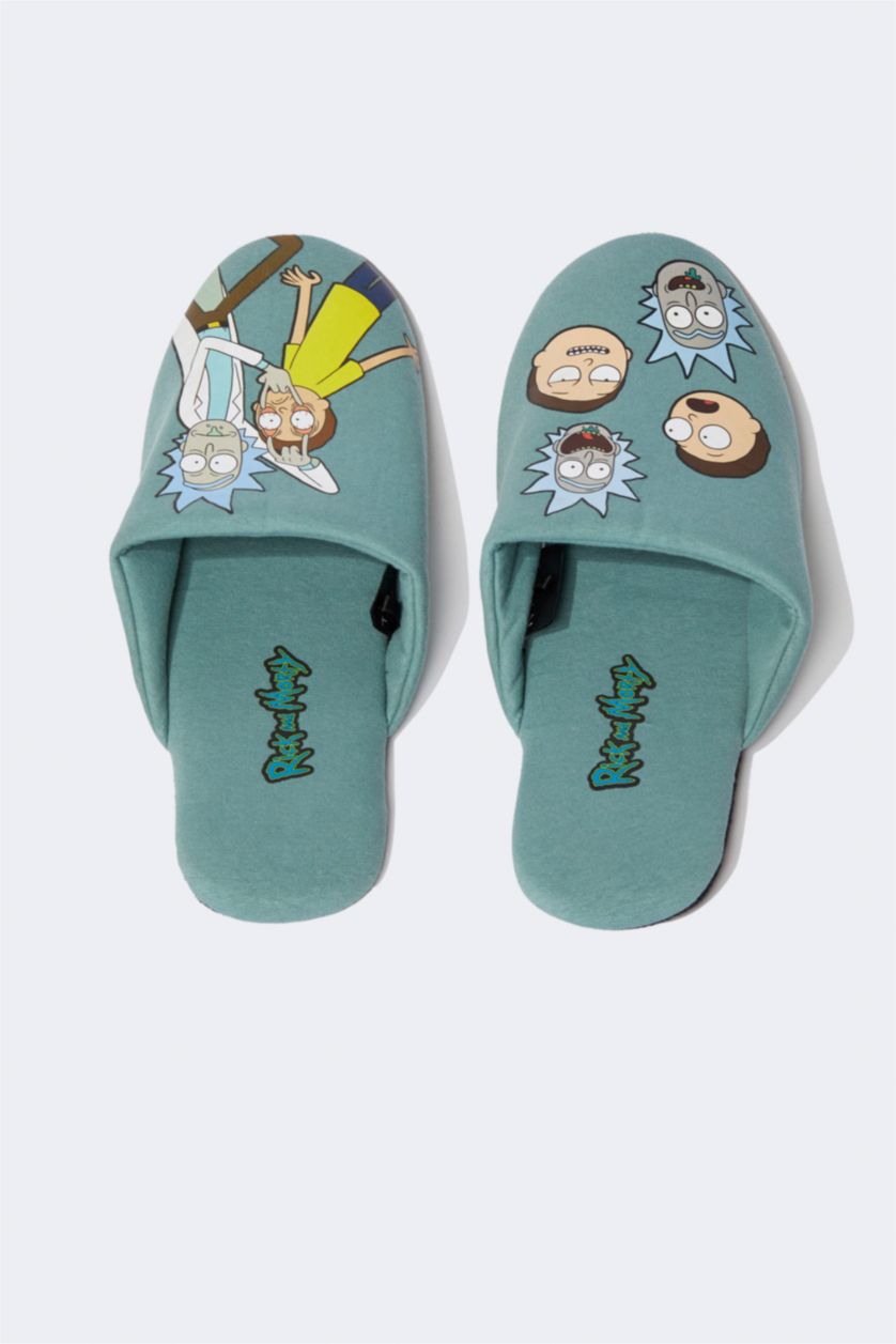 MAN Green Rick And Morty Print Teddy Home Slippers