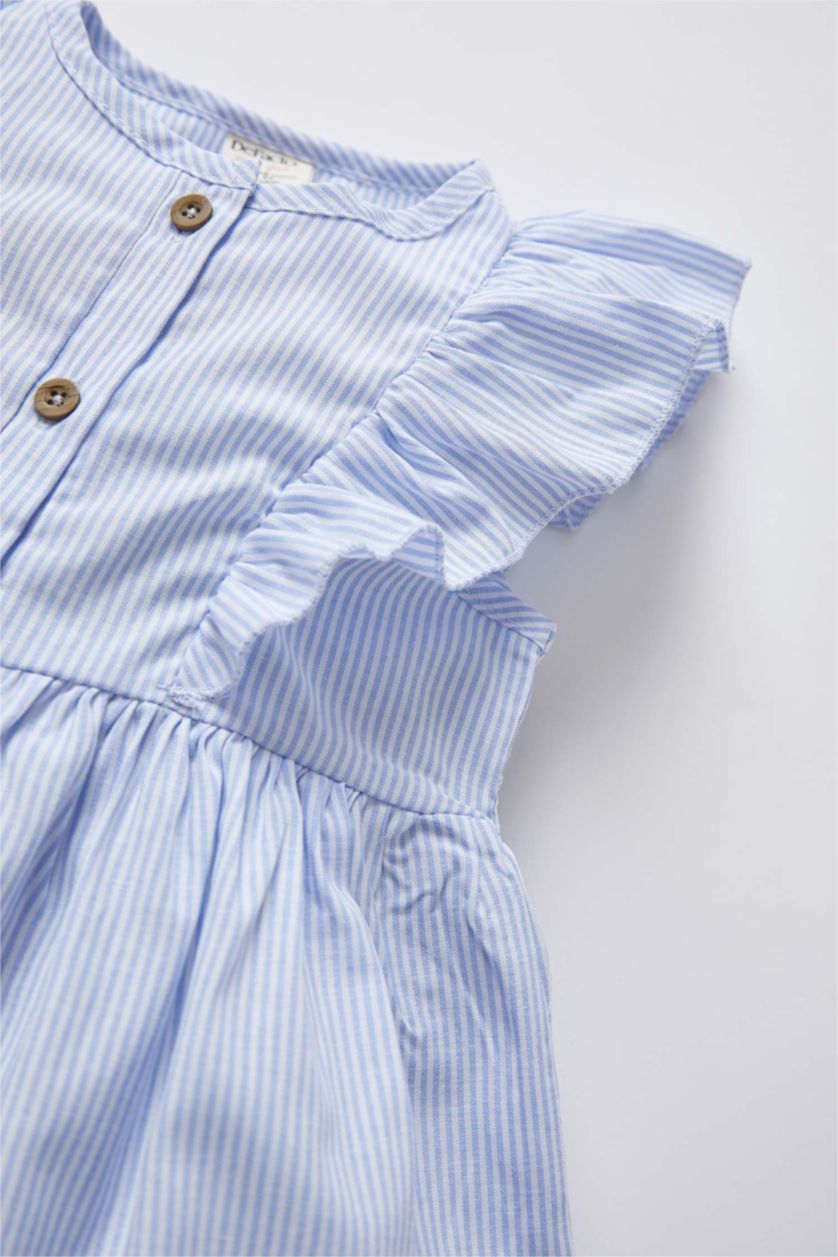 BÉBÉ FILLE Beige Robe en popeline rayée sans manches à col rond bébé fille